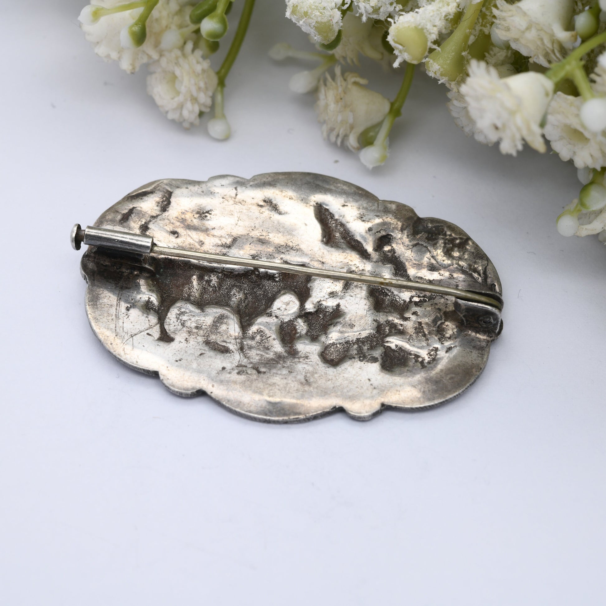 Vintage Dutch Silver Brooch - Cows Under Tree Scene | Netherlands Holland Souvenir Jewellery | Antique Rural Style Scene | Countryside