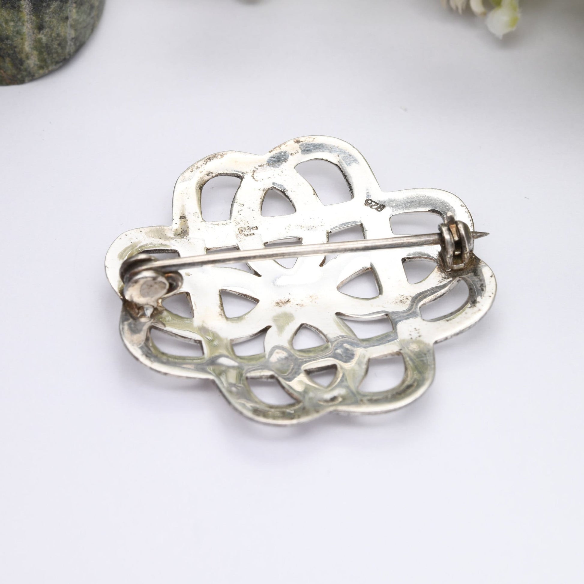 Vintage Sterling Silver Celtic Knot Brooch - Four Sided Knotted Silver