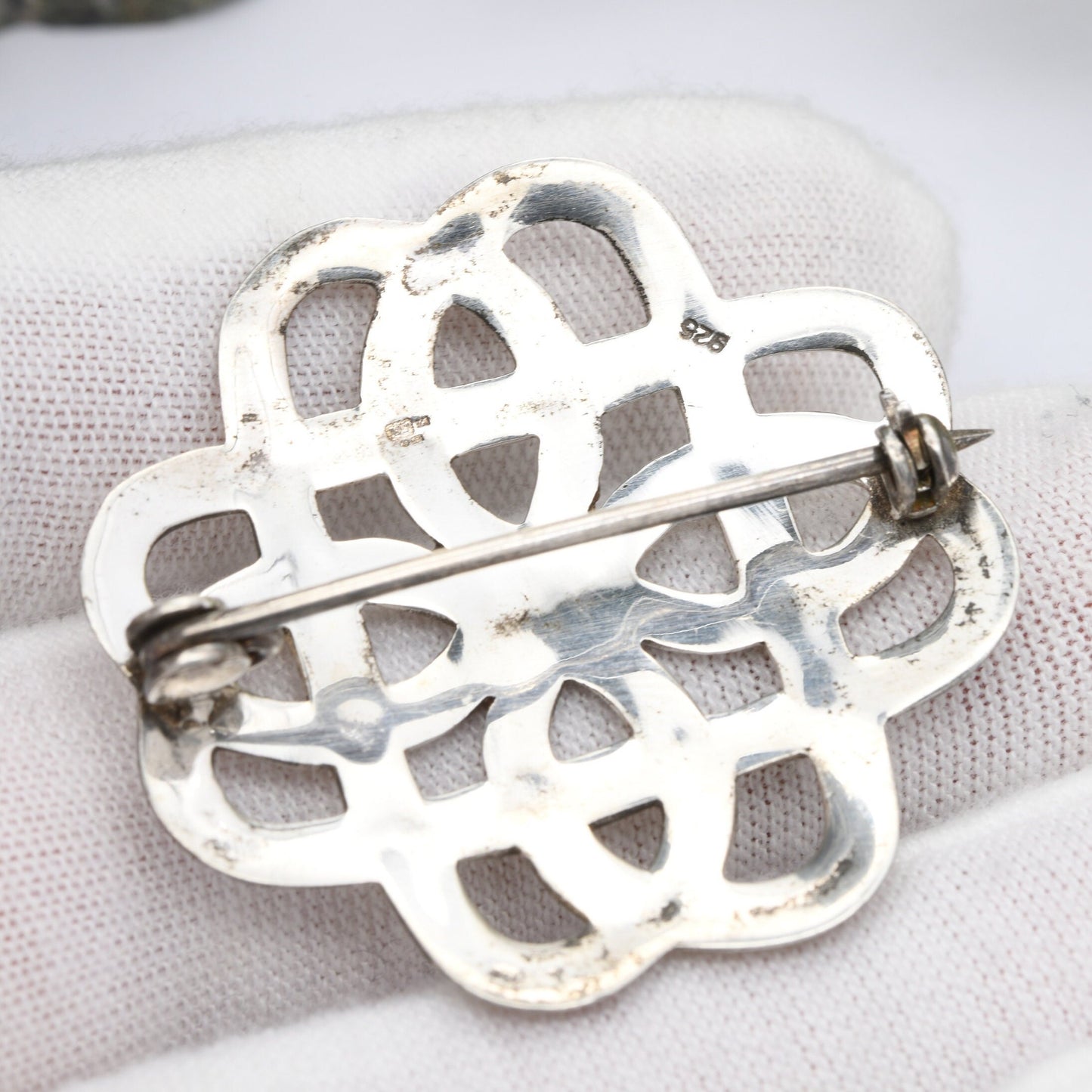 Vintage Sterling Silver Celtic Knot Brooch - Four Sided Knotted Silver