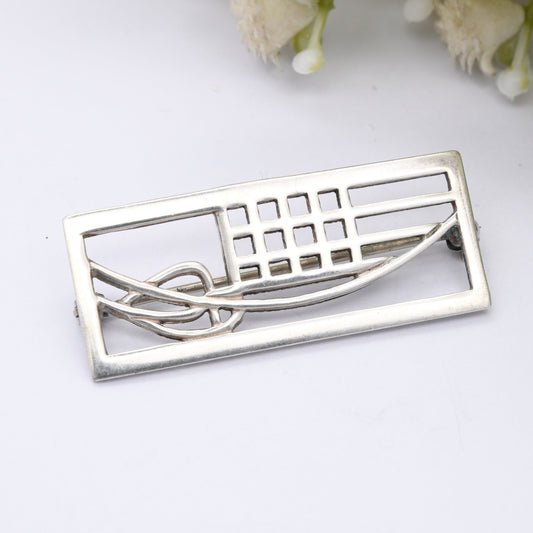 Vintage Carrick Scottish Sterling Silver Brooch CJL - Mackintosh Stained Glass Window Style | Celtic Flower Design