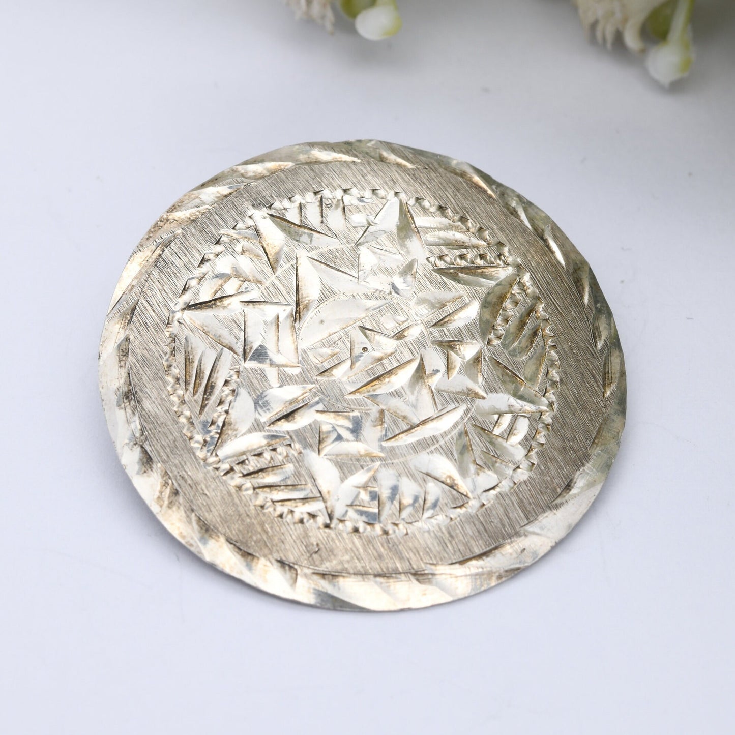 Vintage Mexican Sterling Silver Aztec Sun Stone Brooch Pendant - Hecho En Mexico | Carved Silver Circular Design