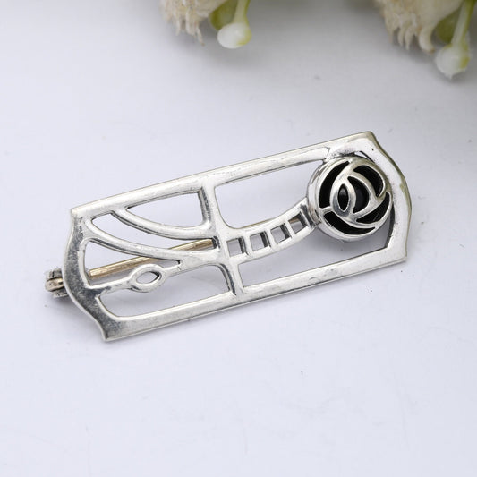 Vintage Kit Heath Sterling Silver Flower Brooch - Mackintosh Style | Scottish Celtic Rose Design