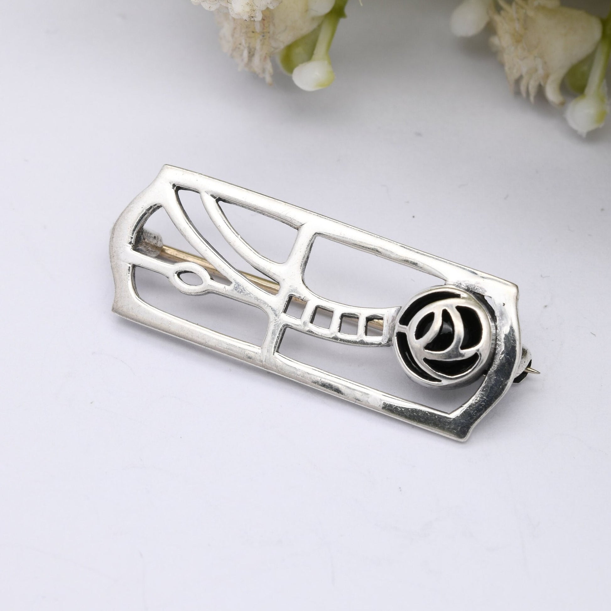 Vintage Kit Heath Sterling Silver Flower Brooch - Mackintosh Style | Scottish Celtic Rose Design