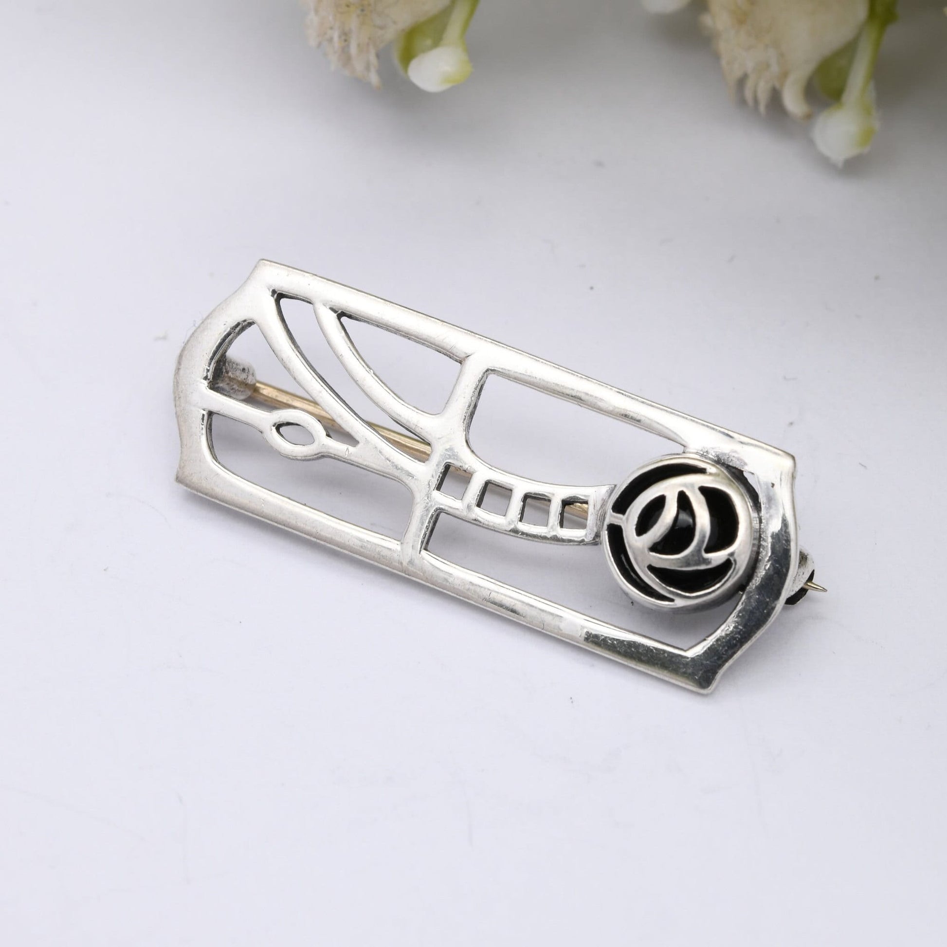 Vintage Kit Heath Sterling Silver Flower Brooch - Mackintosh Style | Scottish Celtic Rose Design