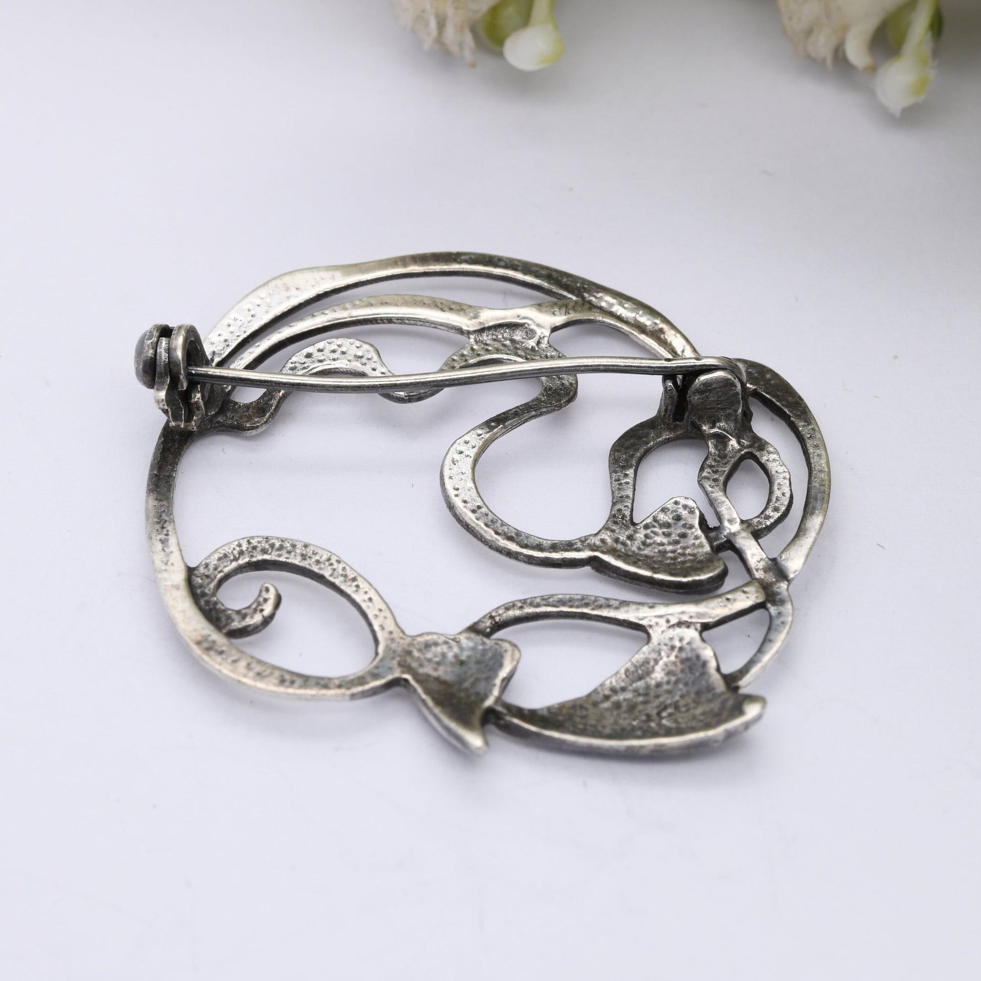 Vintage Sterling Silver Vine Leaf Brooch - Openwork Scrolling Design | Sculptural Silver