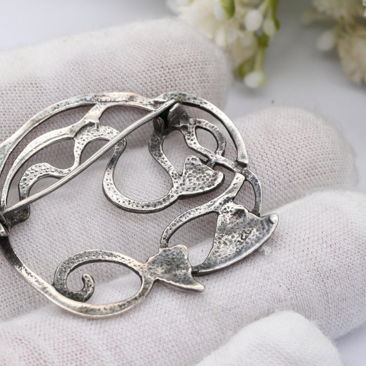 Vintage Sterling Silver Vine Leaf Brooch - Openwork Scrolling Design | Sculptural Silver