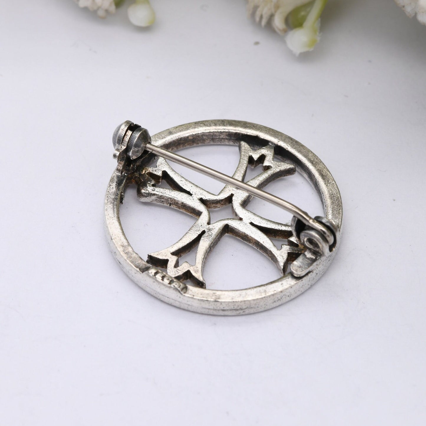 Vintage Square Cross in a Circle Brooch - Sweet Christian Jewellery Gift