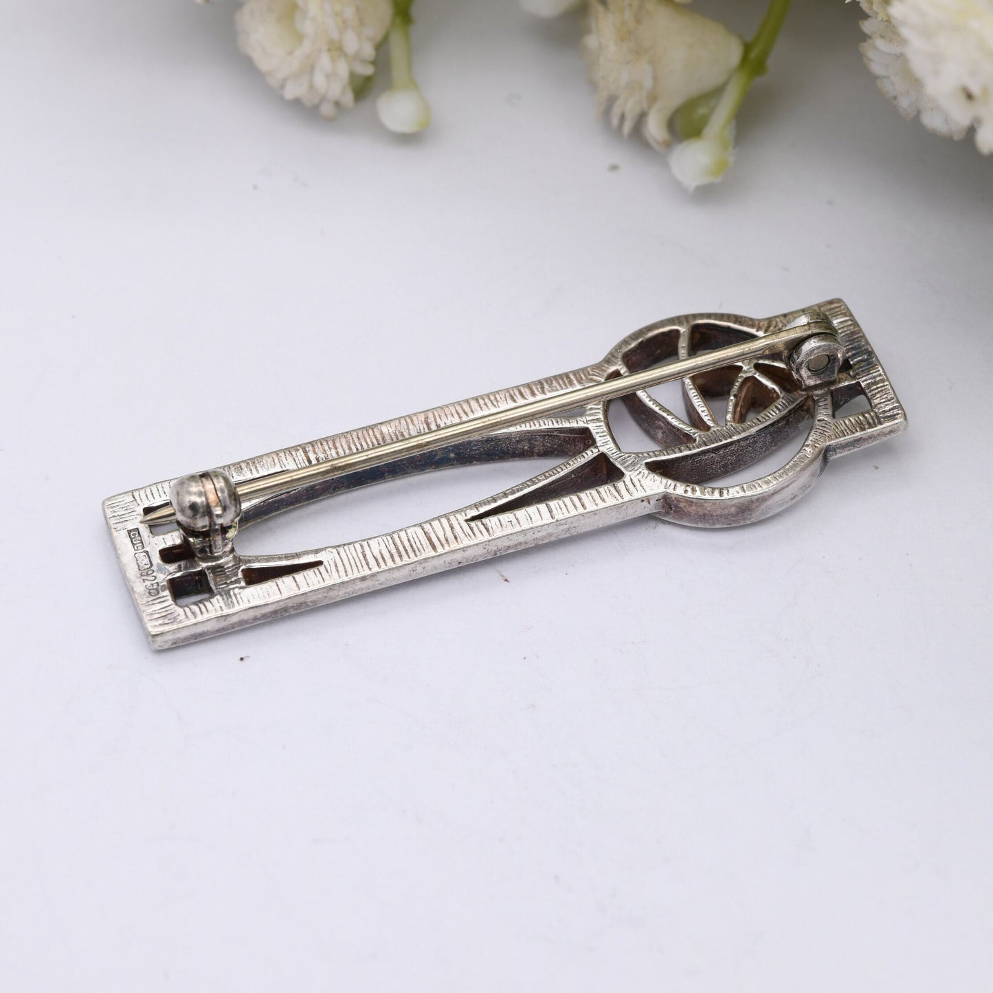 Vintage Carrick Scottish Sterling Silver Glasgow Rose Brooch - Mackintosh Stained Glass Window Style | Celtic Flower Design