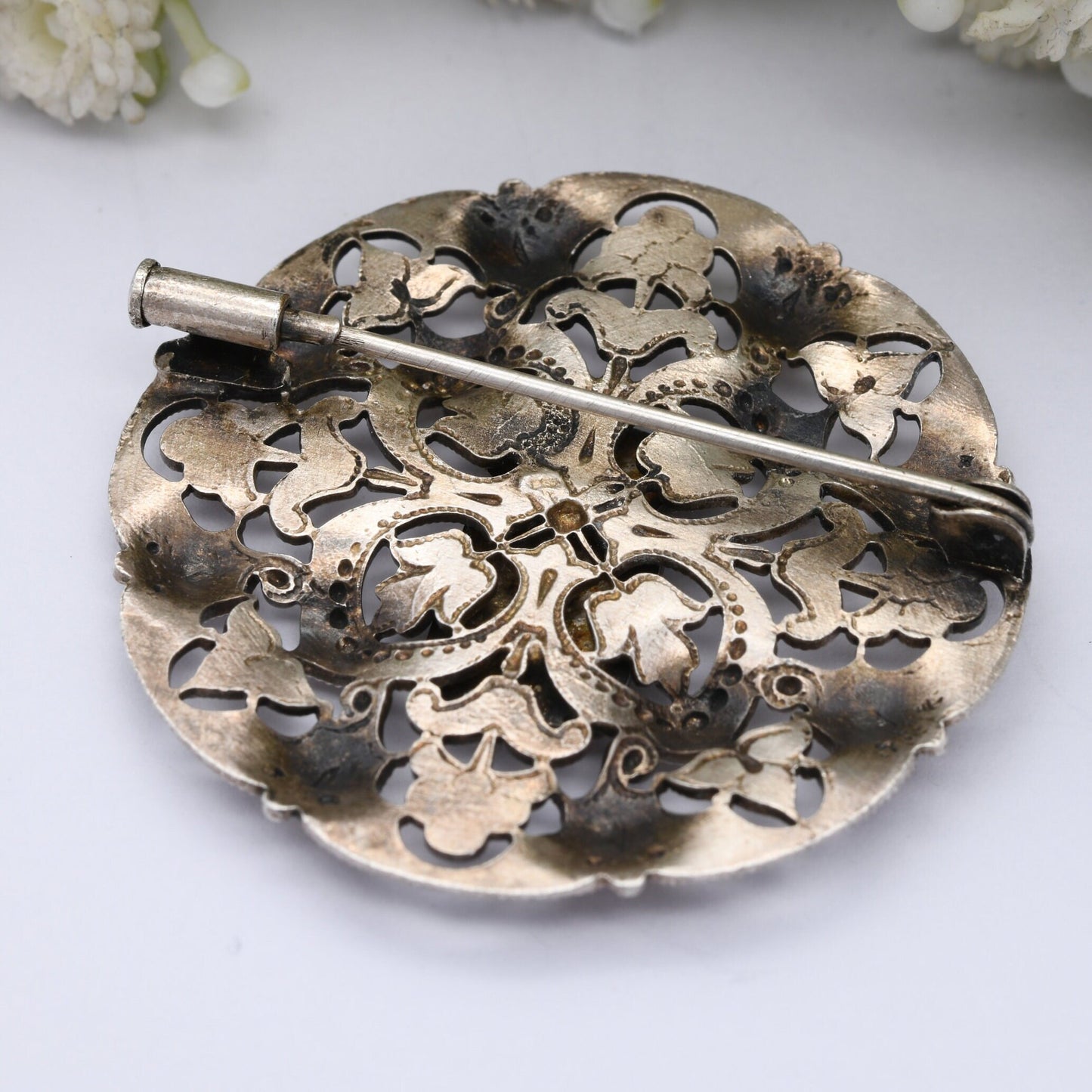 Vintage French Heraldic Silver Normandie Brooch - Reverse Pressed | Openwork Floral Design | Crest of Normandy