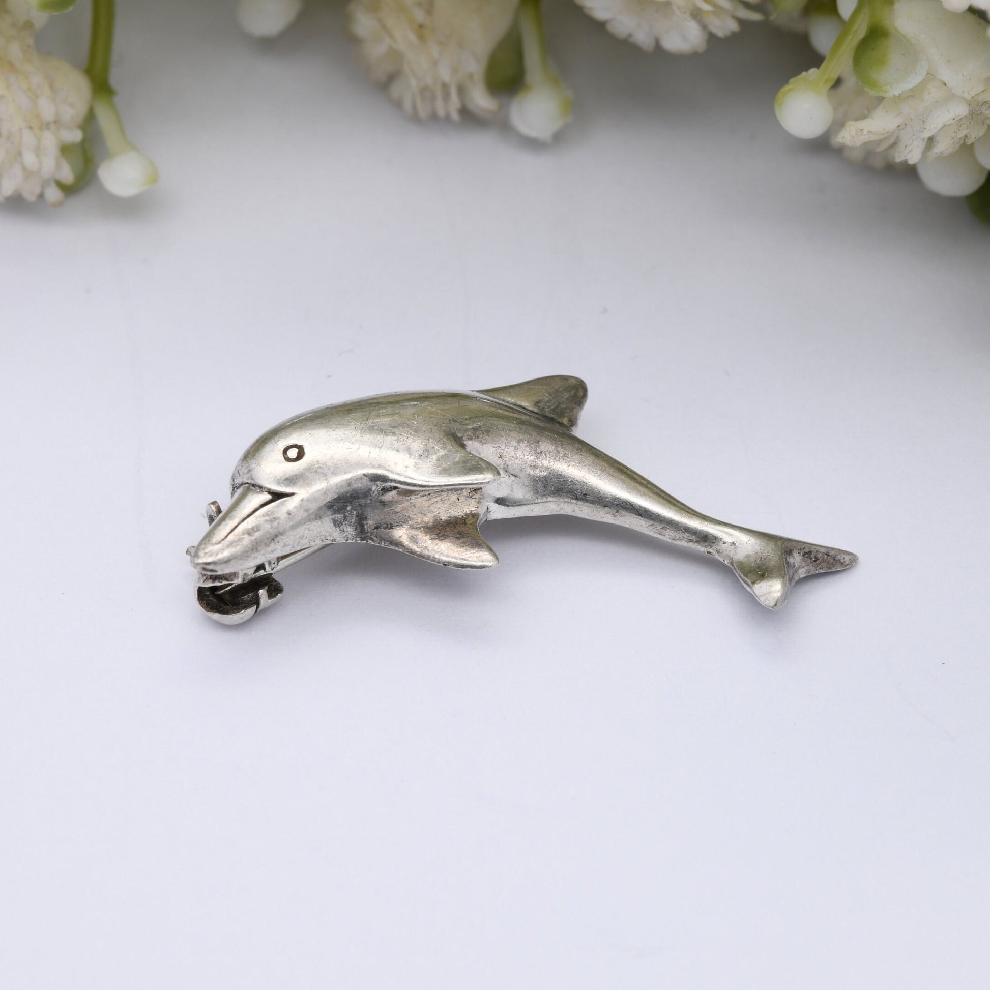 Vintage Sterling Silver Dolphin Brooch - Novelty Animal Jewellery | Sea | Ocean | Nature