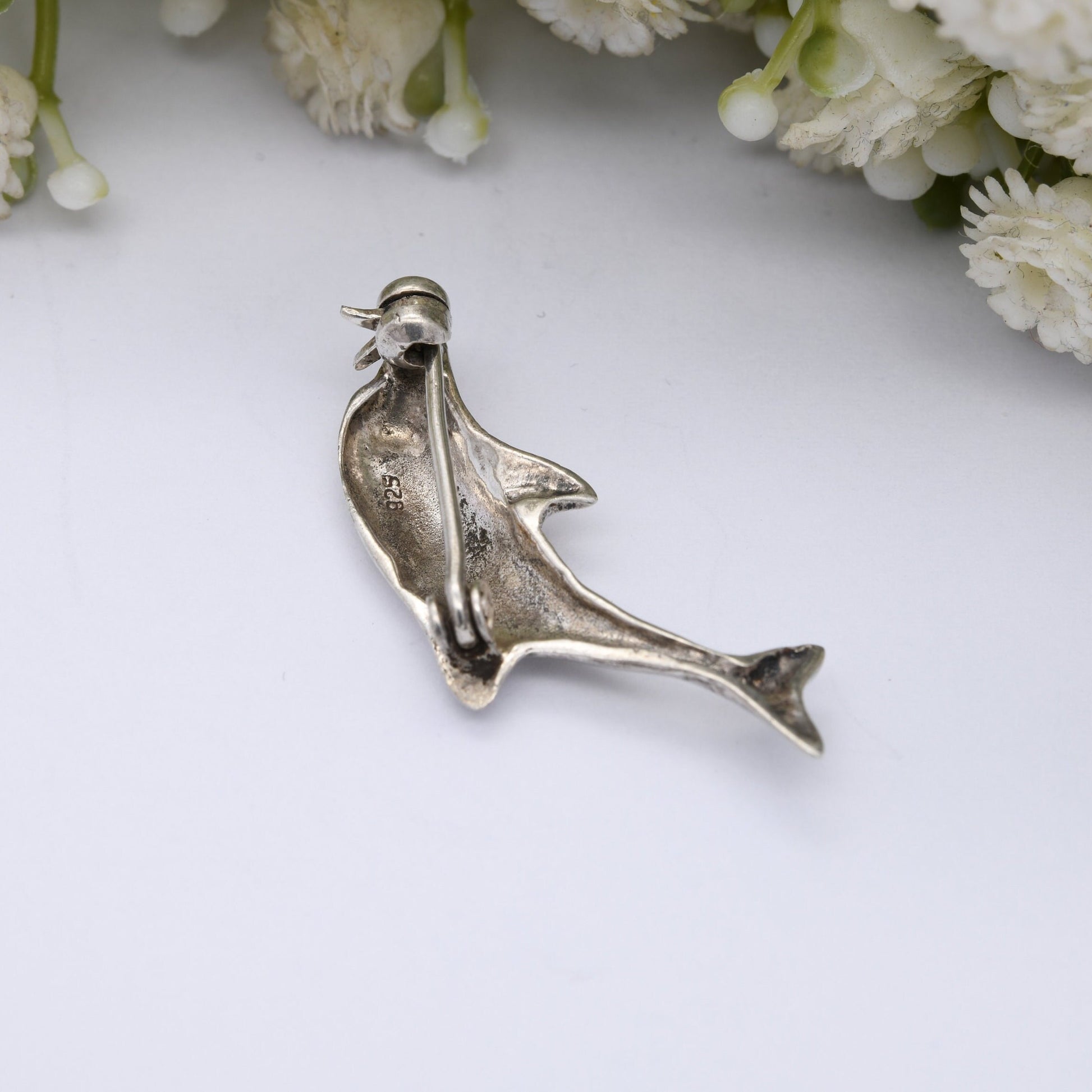 Vintage Sterling Silver Dolphin Brooch - Novelty Animal Jewellery | Sea | Ocean | Nature