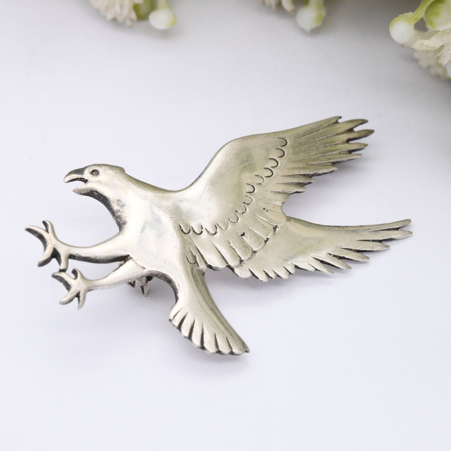 Vintage Ola Gorie Sterling Silver Flying Osprey Brooch - Sea Hawk Eagle | Scottish Designer | Modernist Animal Jewellery