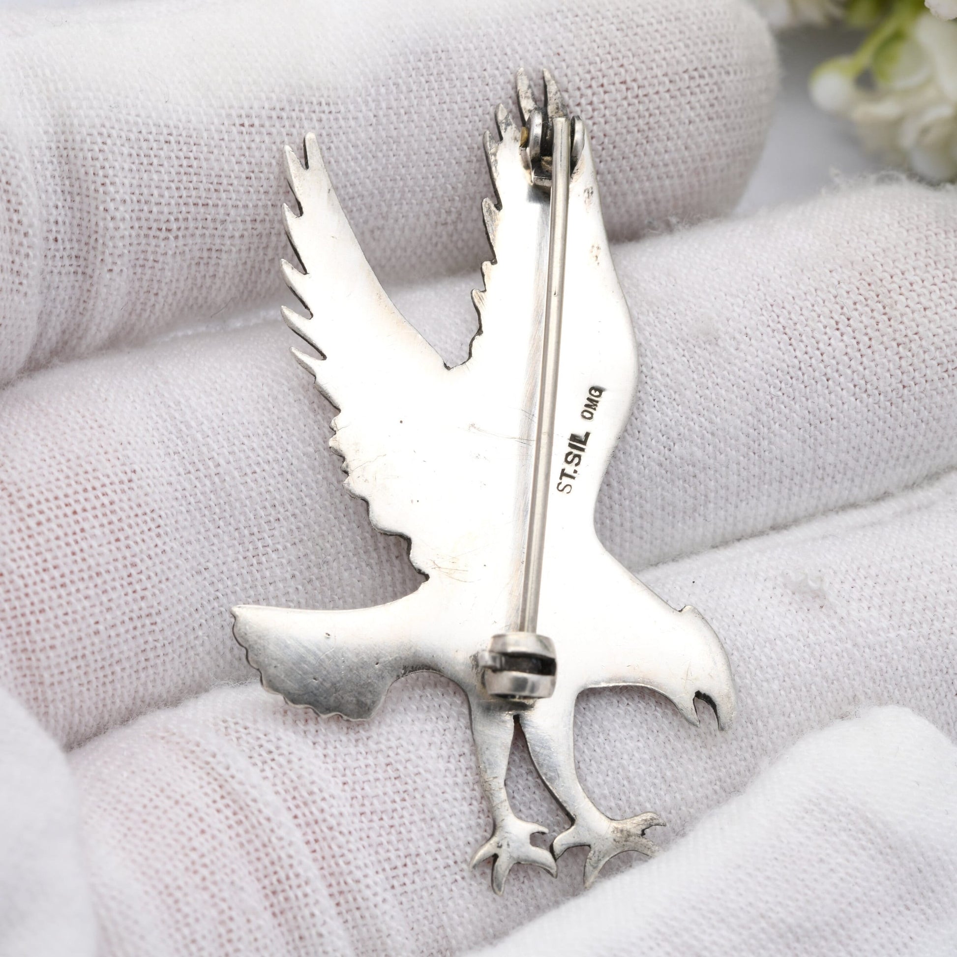 Vintage Ola Gorie Sterling Silver Flying Osprey Brooch - Sea Hawk Eagle | Scottish Designer | Modernist Animal Jewellery