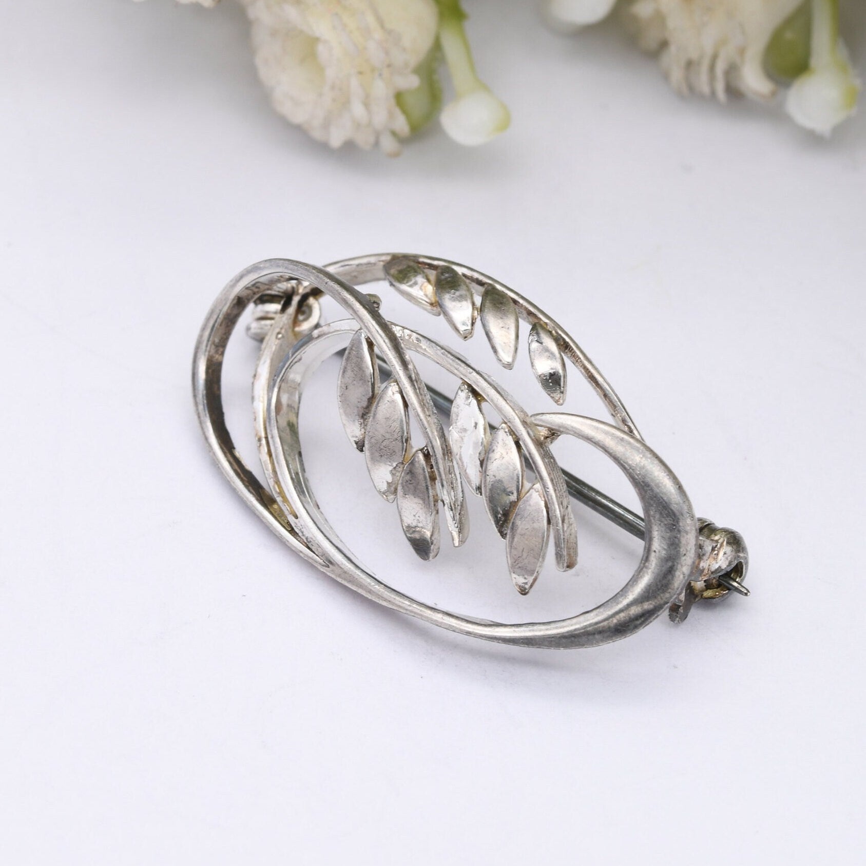 Vintage Kordes and Lichtenfels Sterling Silver Openwork Leaf Brooch - Mid-Century Modern Floral Cut Out Design