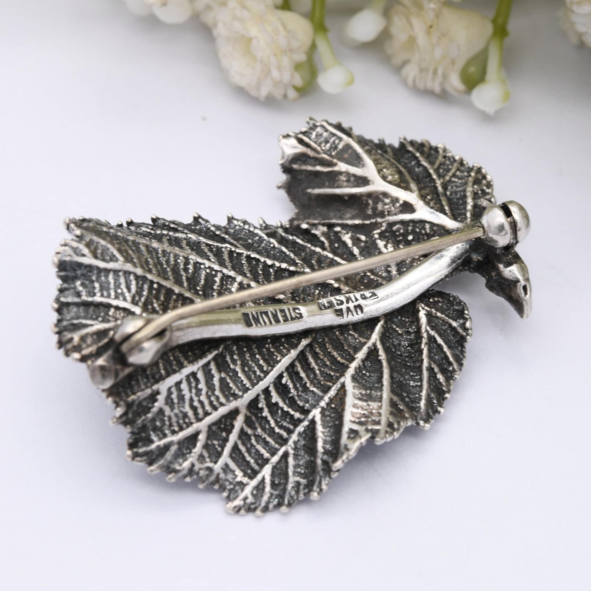 Vintage Ove Eriksen Silver Leaf Brooch Danish Designer - Mid-Century Scandinavian Silver | Textured Sterling Silver Realistic Leaves