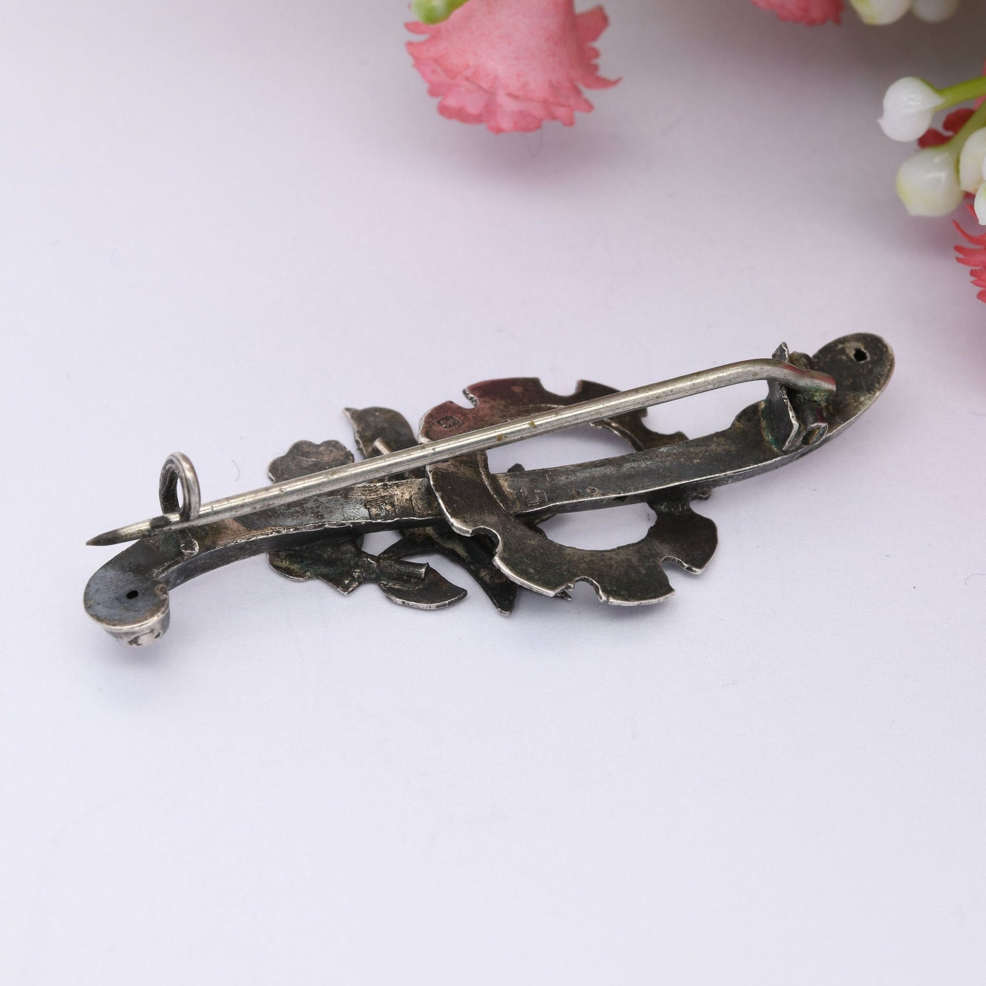 Antique Edwardian Sterling Silver Bird on a Branch Brooch 1905 - Victorian Aesthetic Movement Style