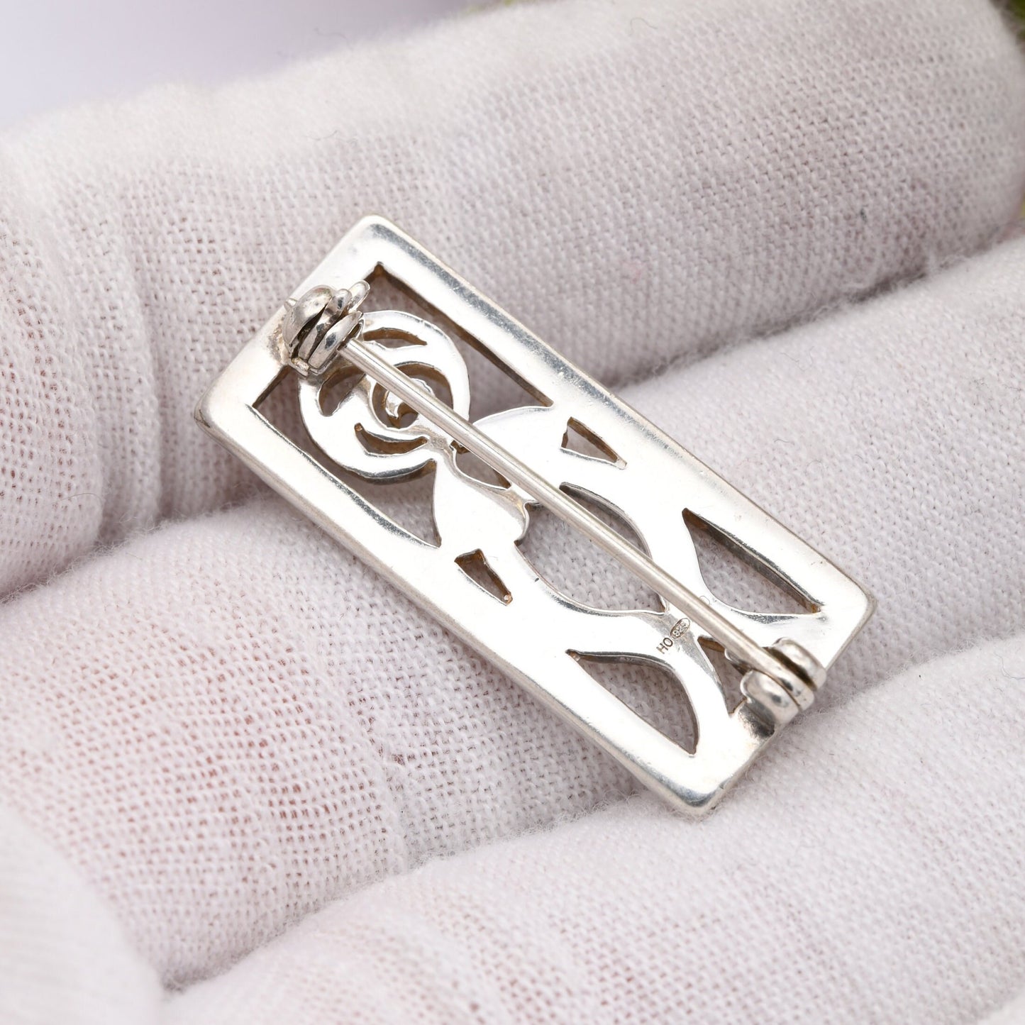 Vintage Scottish Sterling Silver Flower Brooch 1998 - Mackintosh Stained Glass Window Style | Celtic Rose Design