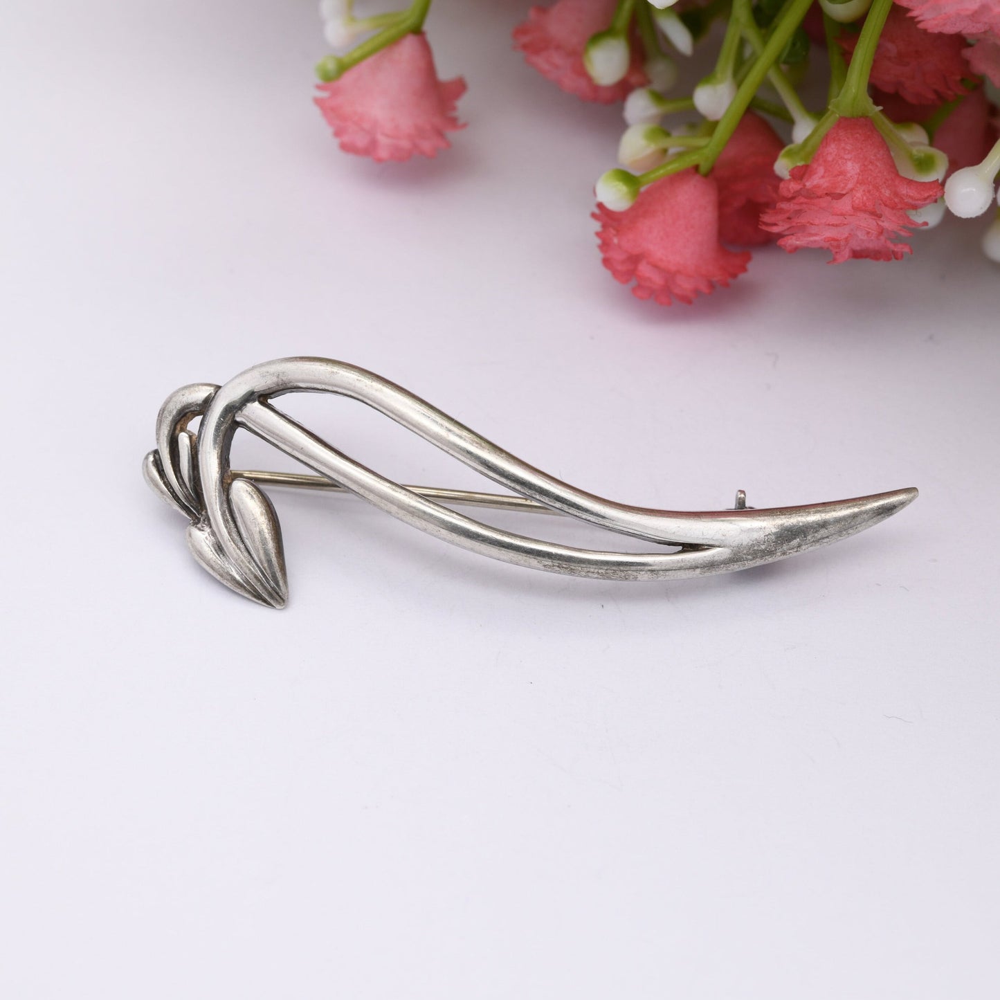 Vintage Carrick Sterling Silver Leaf Brooch 1996 - Scottish Celtic Flower Design