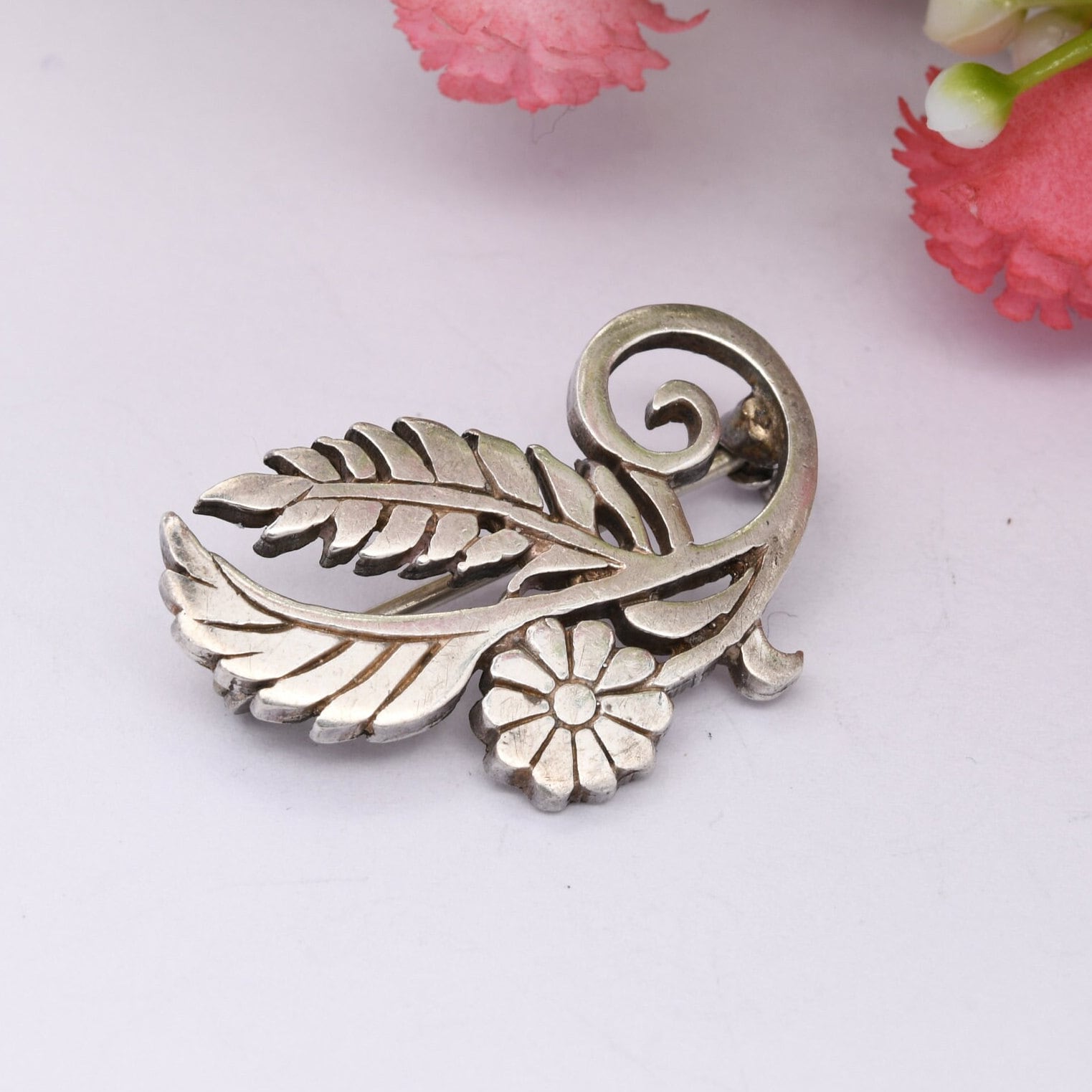 Vintage Ortak Sterling Silver Openwork Flower and Leaves Brooch by Malcolm Gray - Floral Cut Out Design | Celtic Jewellery