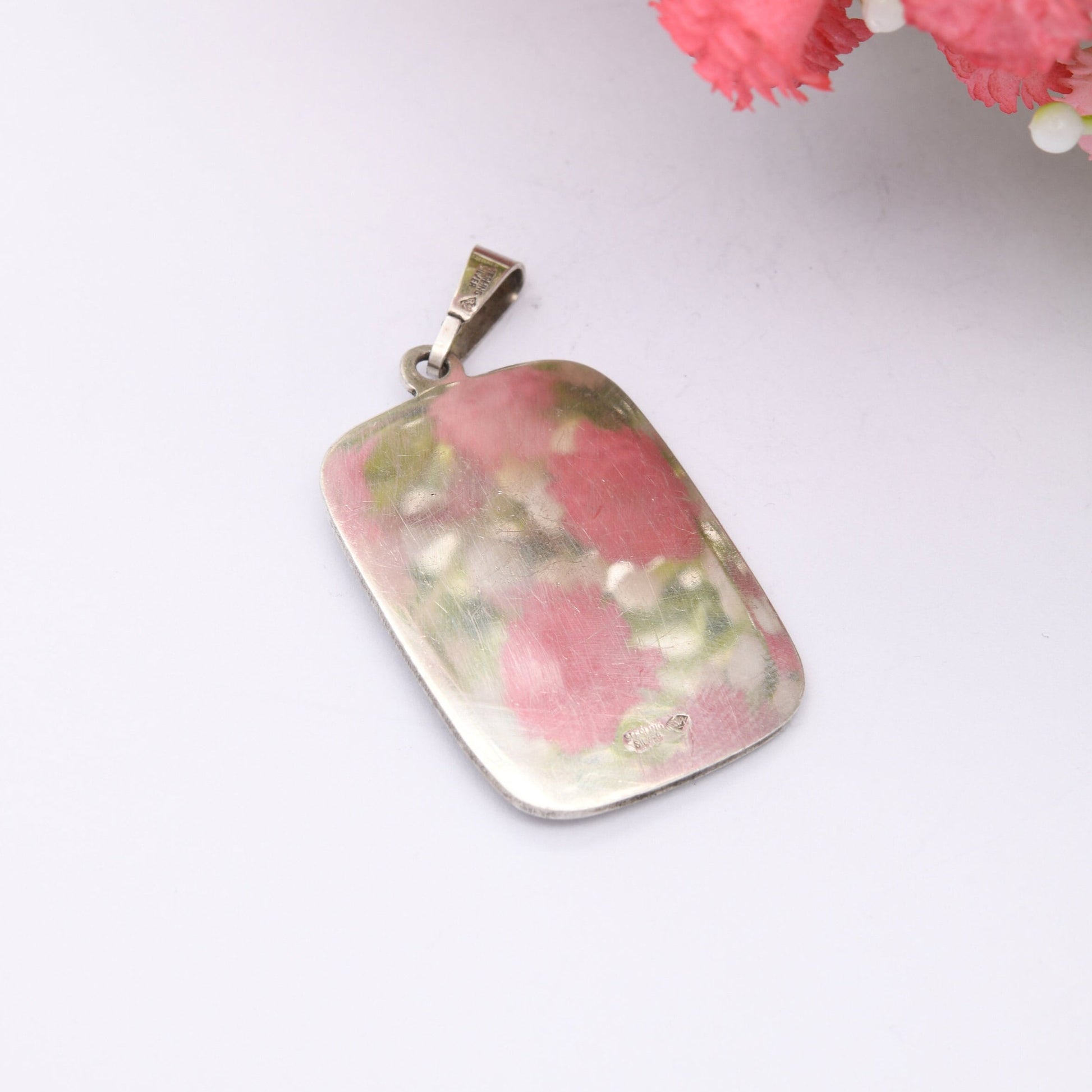 Vintage Sterling Silver St. Christopher Charm Pendant - Rectangle | 3D
