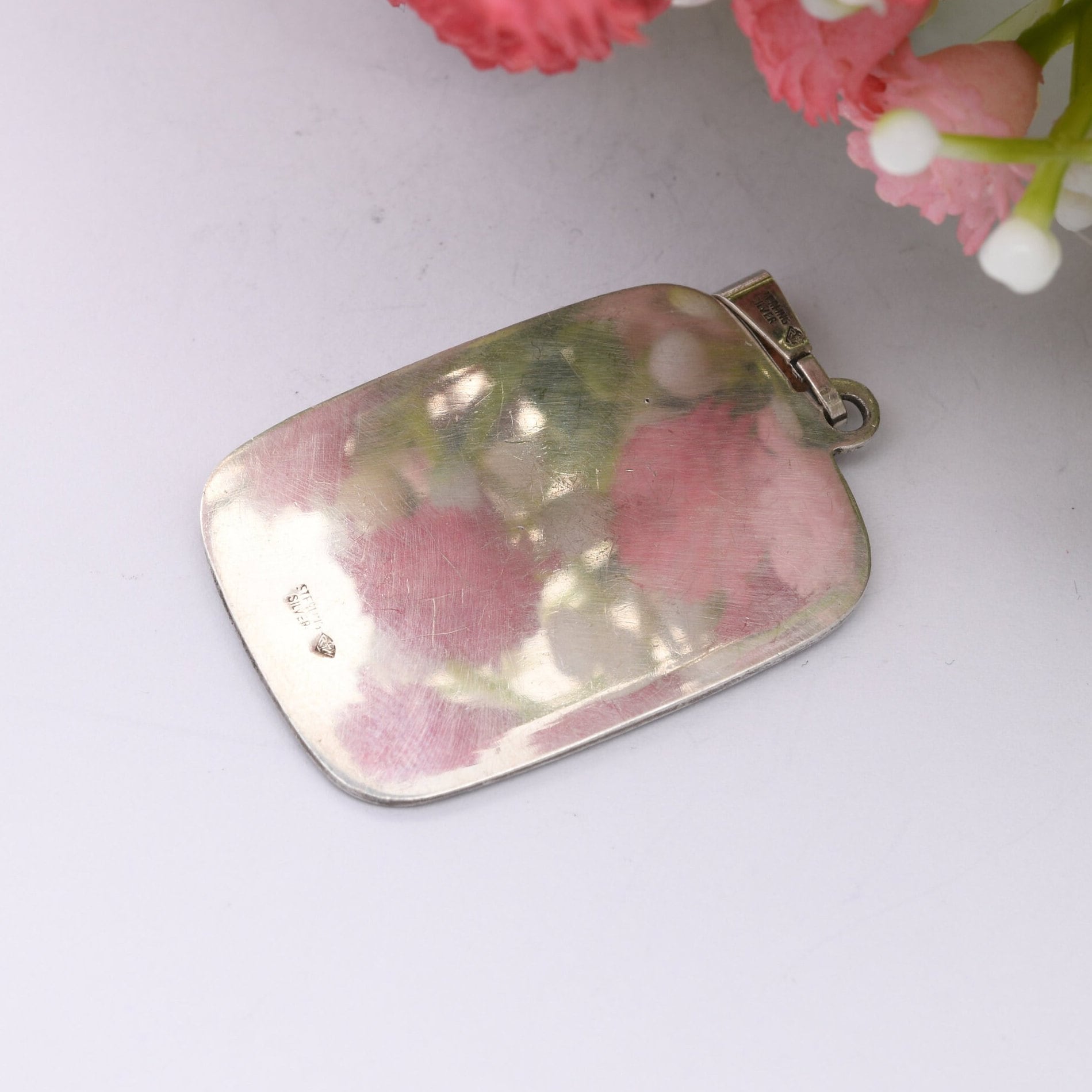 Vintage Sterling Silver St. Christopher Charm Pendant - Rectangle | 3D