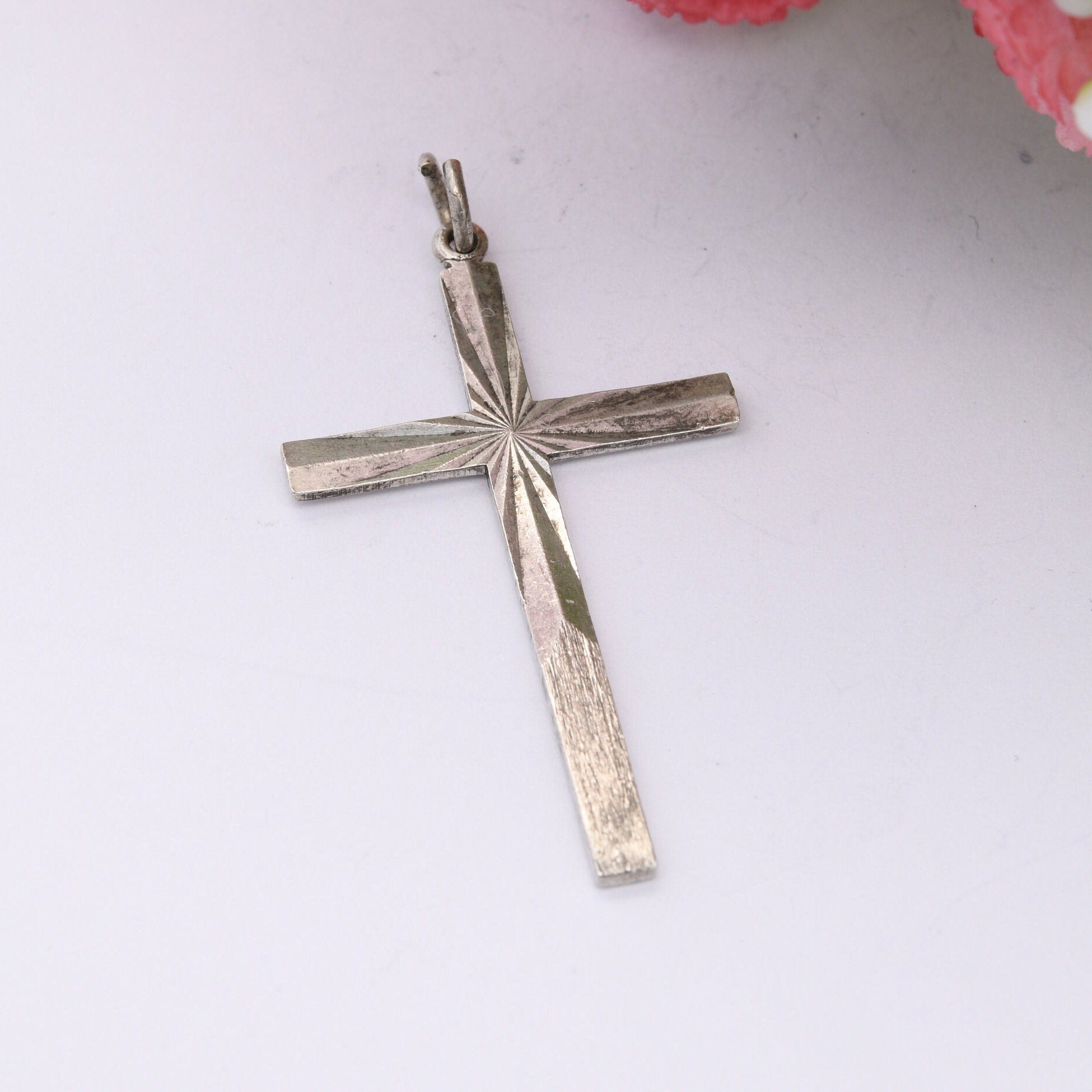 Vintage Sterling Silver Cross Pendant with Star Design 1980