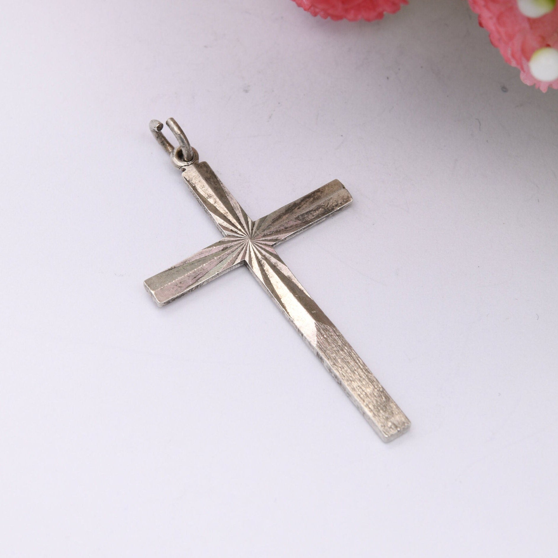 Vintage Sterling Silver Cross Pendant with Star Design 1980