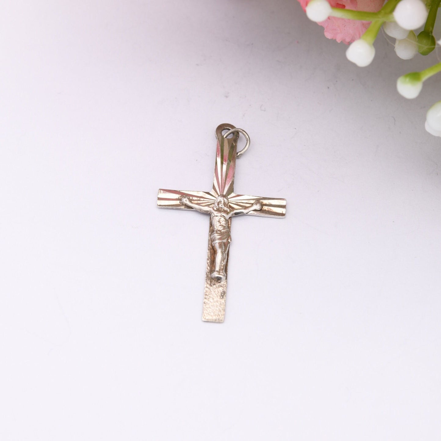 Vintage Sterling Silver Christ on the Cross Pendant with Star Cut Design