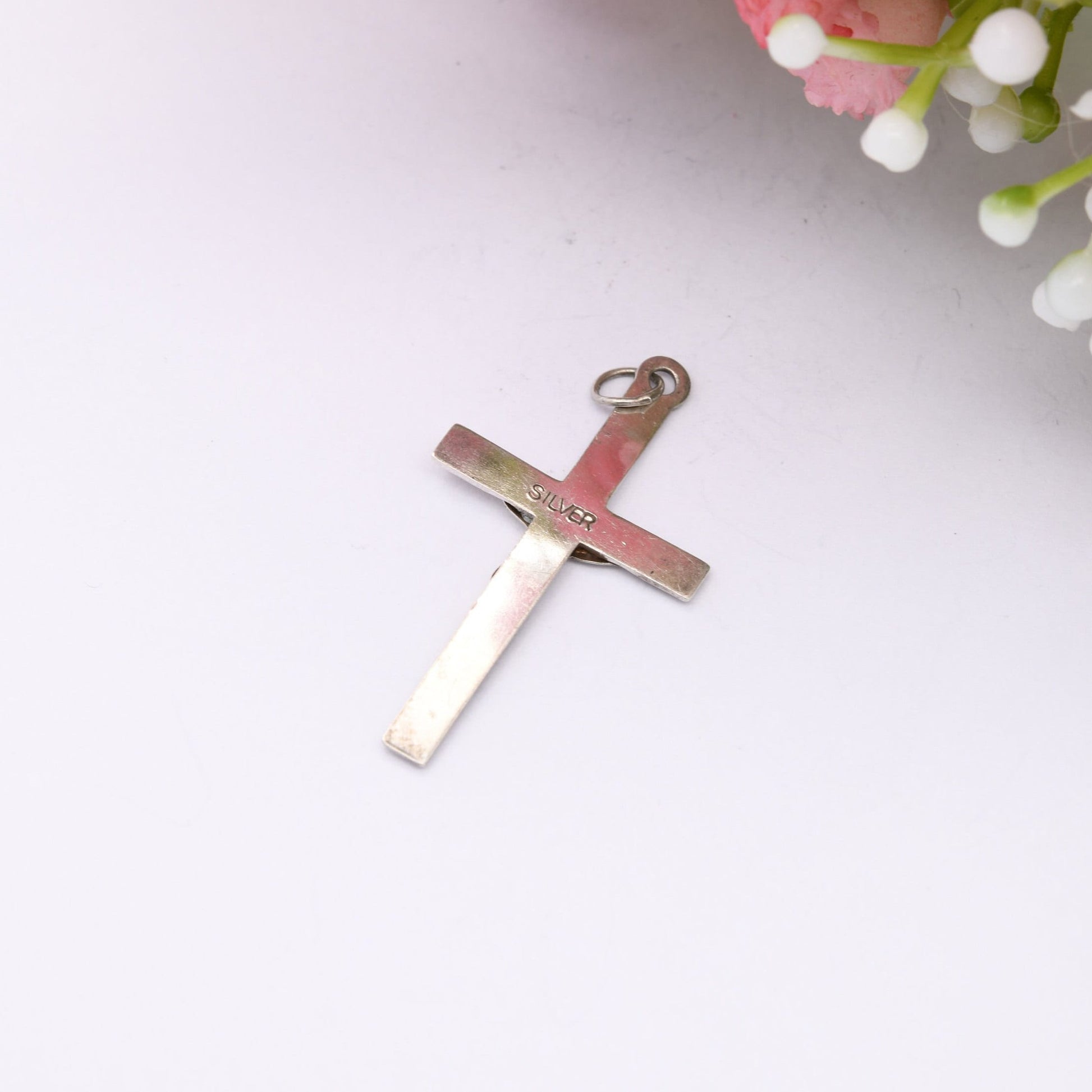 Vintage Sterling Silver Christ on the Cross Pendant with Star Cut Design