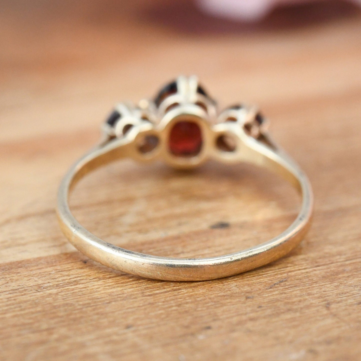 Vintage 9ct Gold Three Stone Garnet Ring 1968 - Mid-Century Red Stone Engagement Cocktail Ring | UK Size - M 1/2 | US Size - 6 1/2