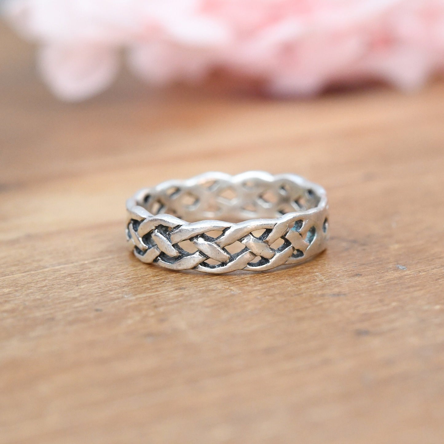 Vintage Sterling Silver Celtic Knot Ring - Openwork Woven Knotted Band | Unisex Minimalist Jewellery | UK Size - L | US Size - 5 3/4