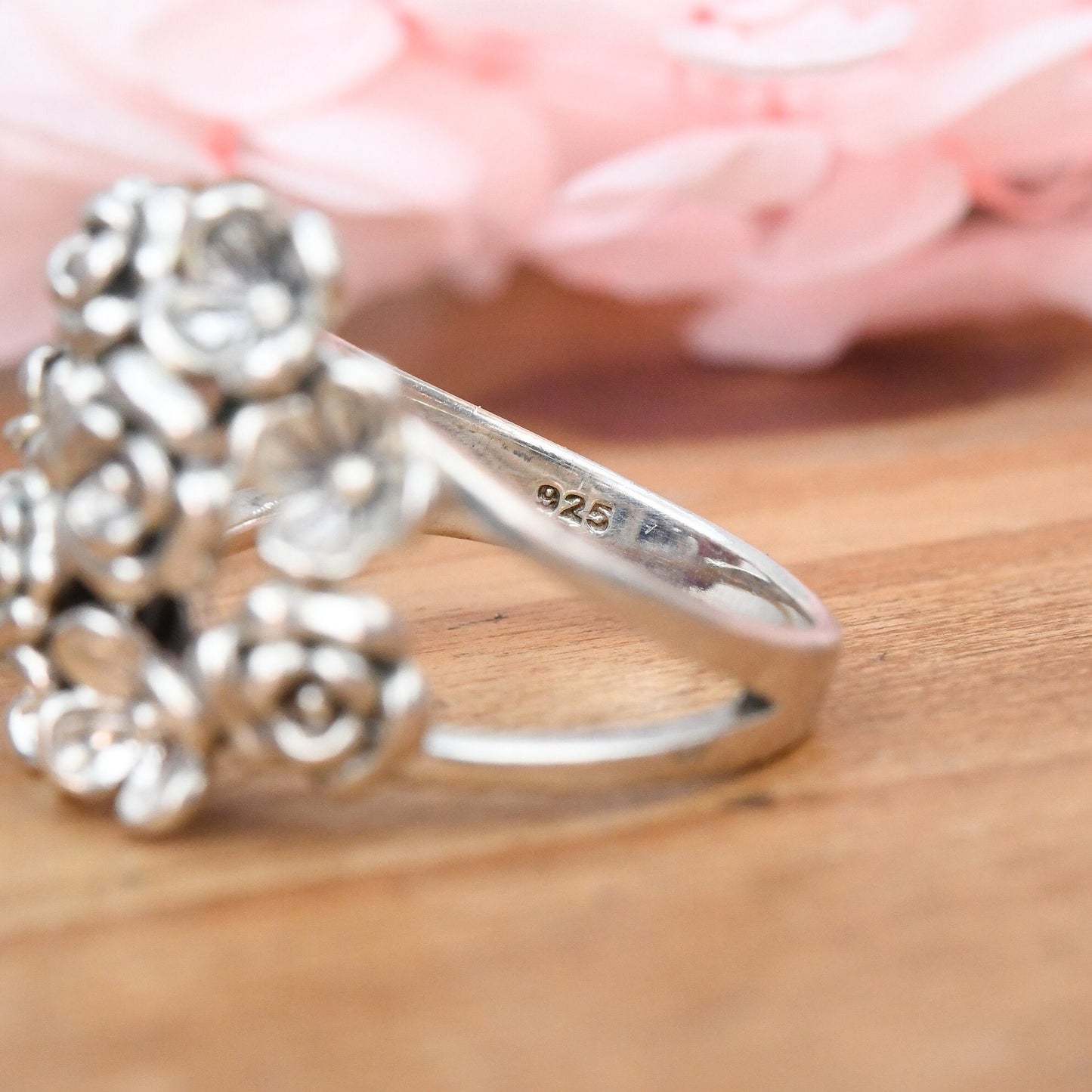 Vintage Chunky Sterling Silver Flower Ring - Statement Boule Floral Cluster | UK Size - P | US Size - 7 1/2