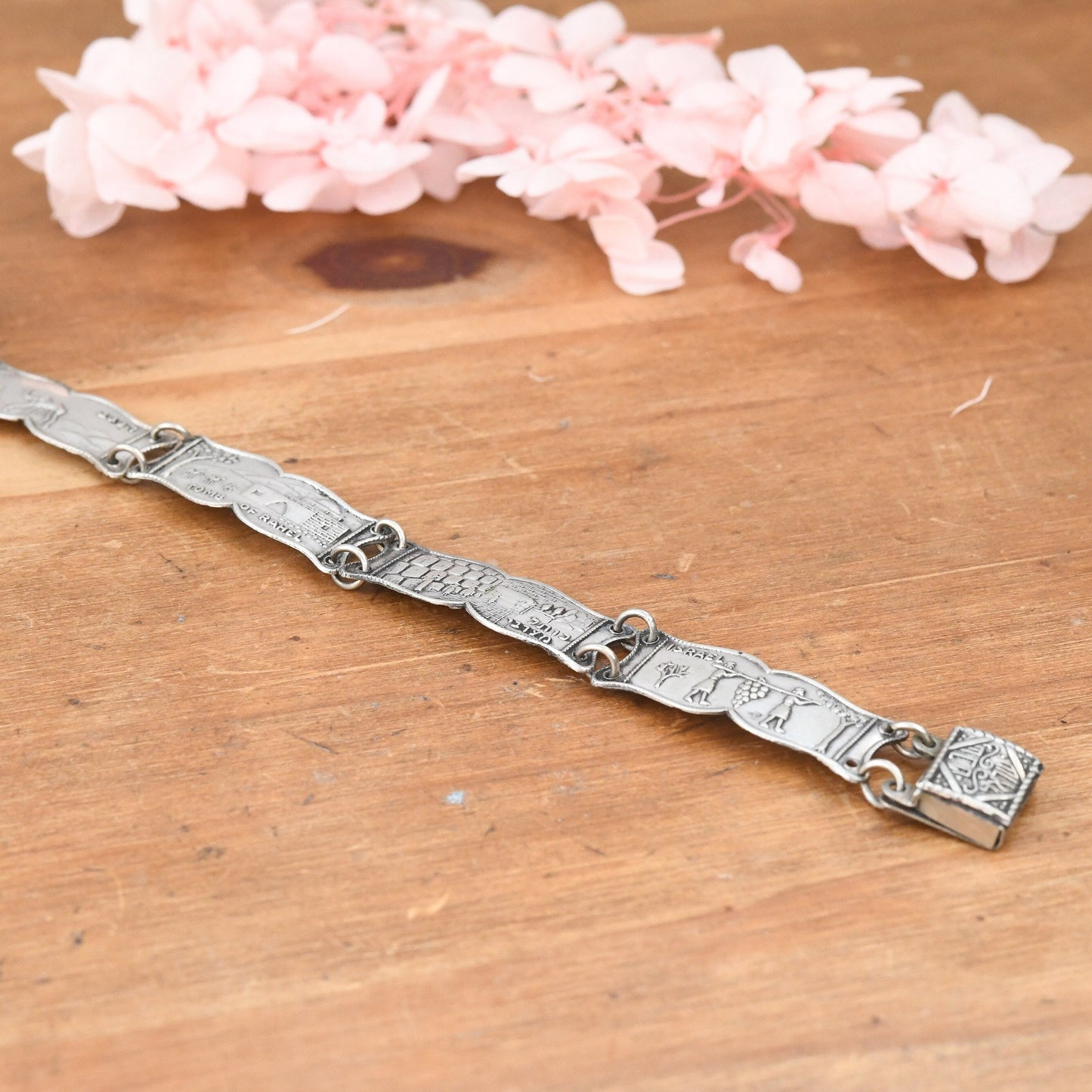 Vintage Israel Silver Souvenir Panel Bracelet - Tomb of Rahel Negev Desert Western Wall | Scenes of Jerusalem