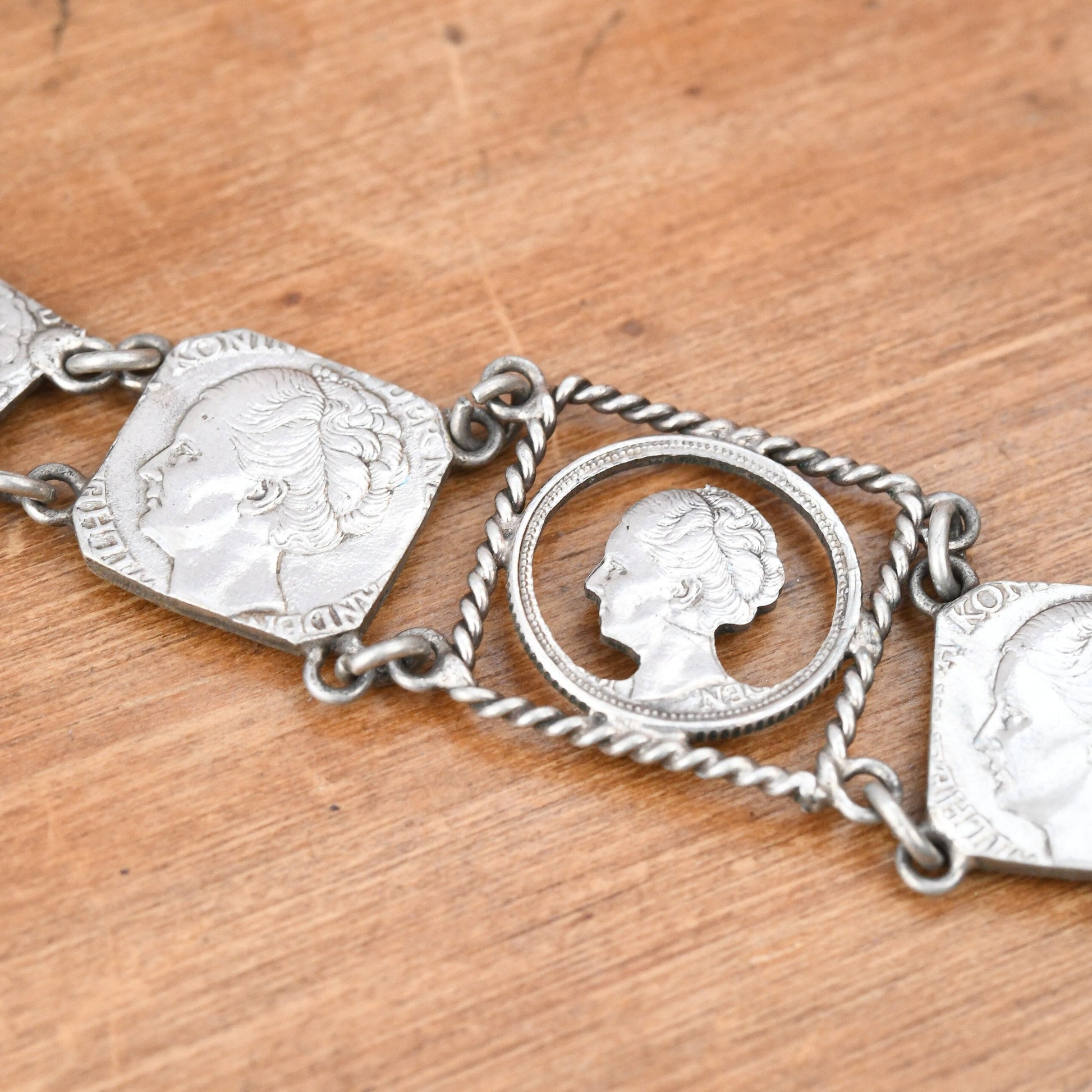 Vintage Silver Wilhelmina Dutch Coin Bracelet 1930s 1940s - Queen of Netherlands | Cut Out Silver Coin Jewellery