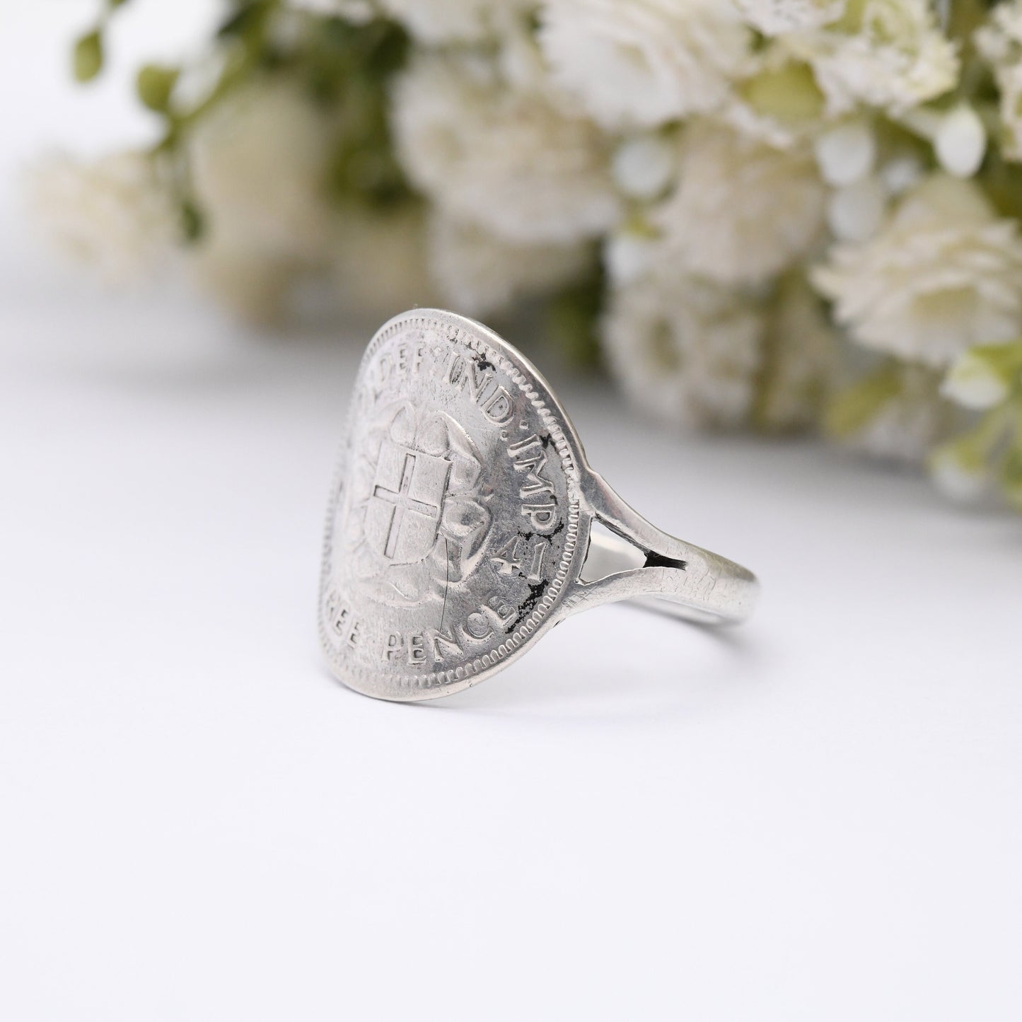 Vintage Silver George VI 1941 Signet Ring - English Royal Family Coin Jewellery | Pinkie Ring | UK Size - K | US Size - 5 1/4