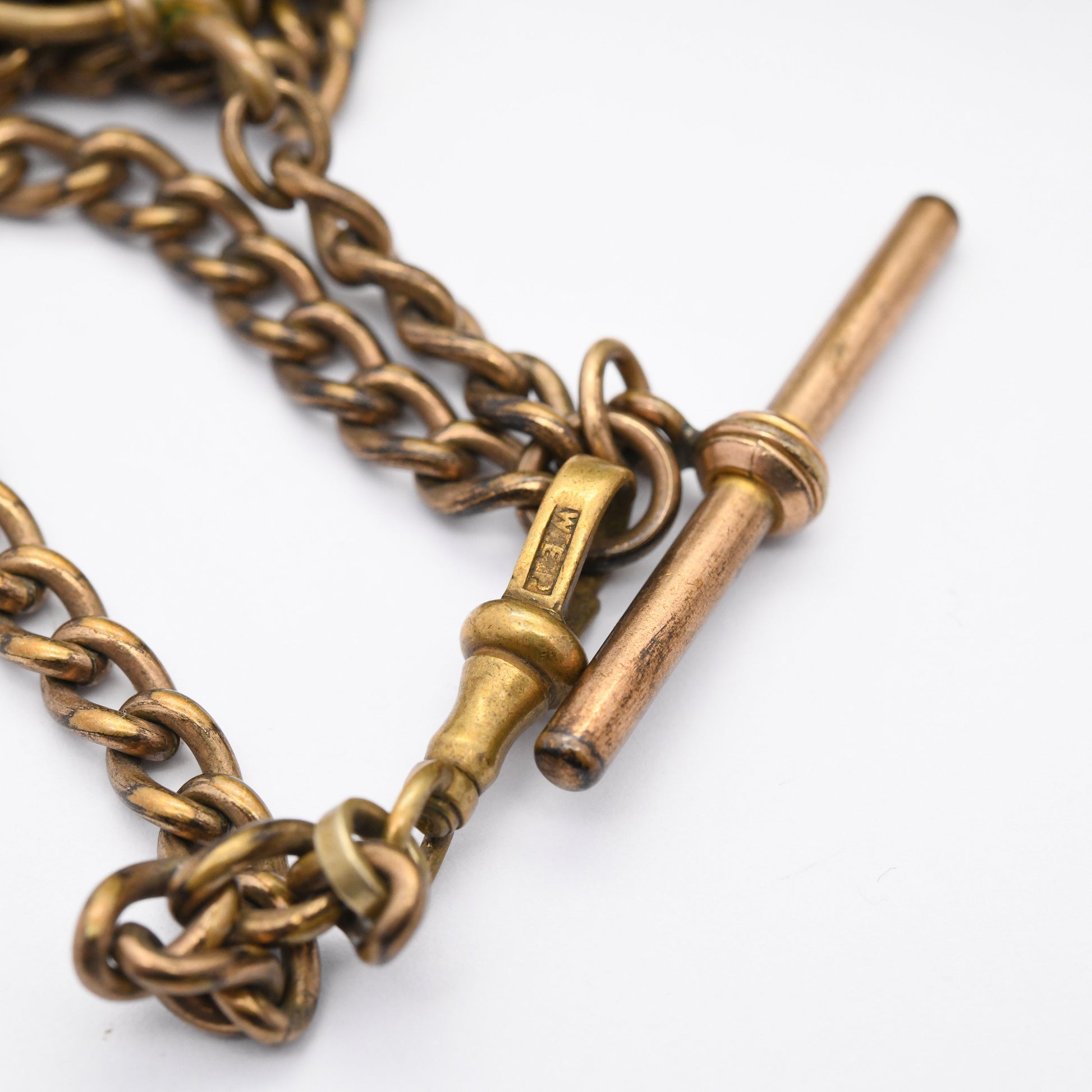 Antique Rolled Gold Albert Chain with Bloodstone Carnelian Spinner Fob by Thomas Hopwood T+H - Victorian Watch Chain with T-Bar and Dog Clip