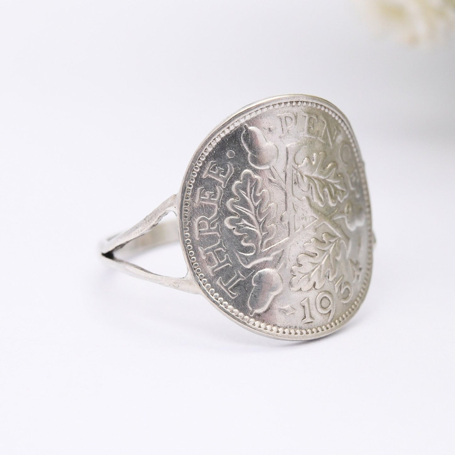 Vintage Silver George V Threepence Coin 1934 Signet Ring - English Royal Family Coin Jewellery | UK Size - N | US Size - 6 1/2