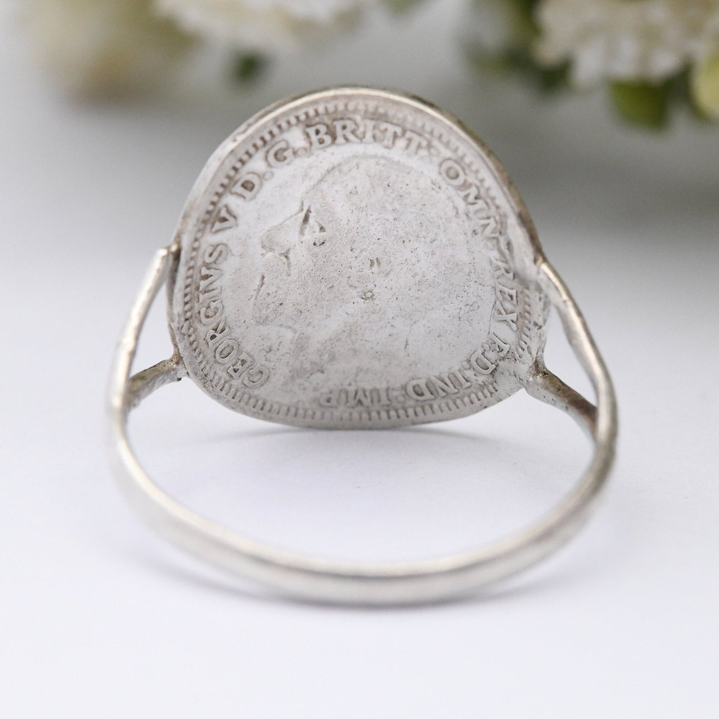 Vintage Silver George V Threepence Coin 1934 Signet Ring - English Royal Family Coin Jewellery | UK Size - N | US Size - 6 1/2