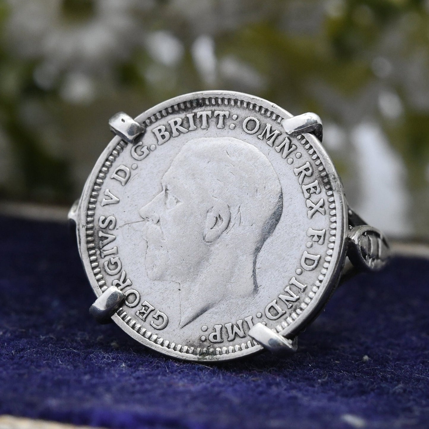 Vintage Silver George V Threepence Coin 1934 Signet Ring - English Royal Family Coin Jewellery | UK Size - N | US Size - 6 3/4