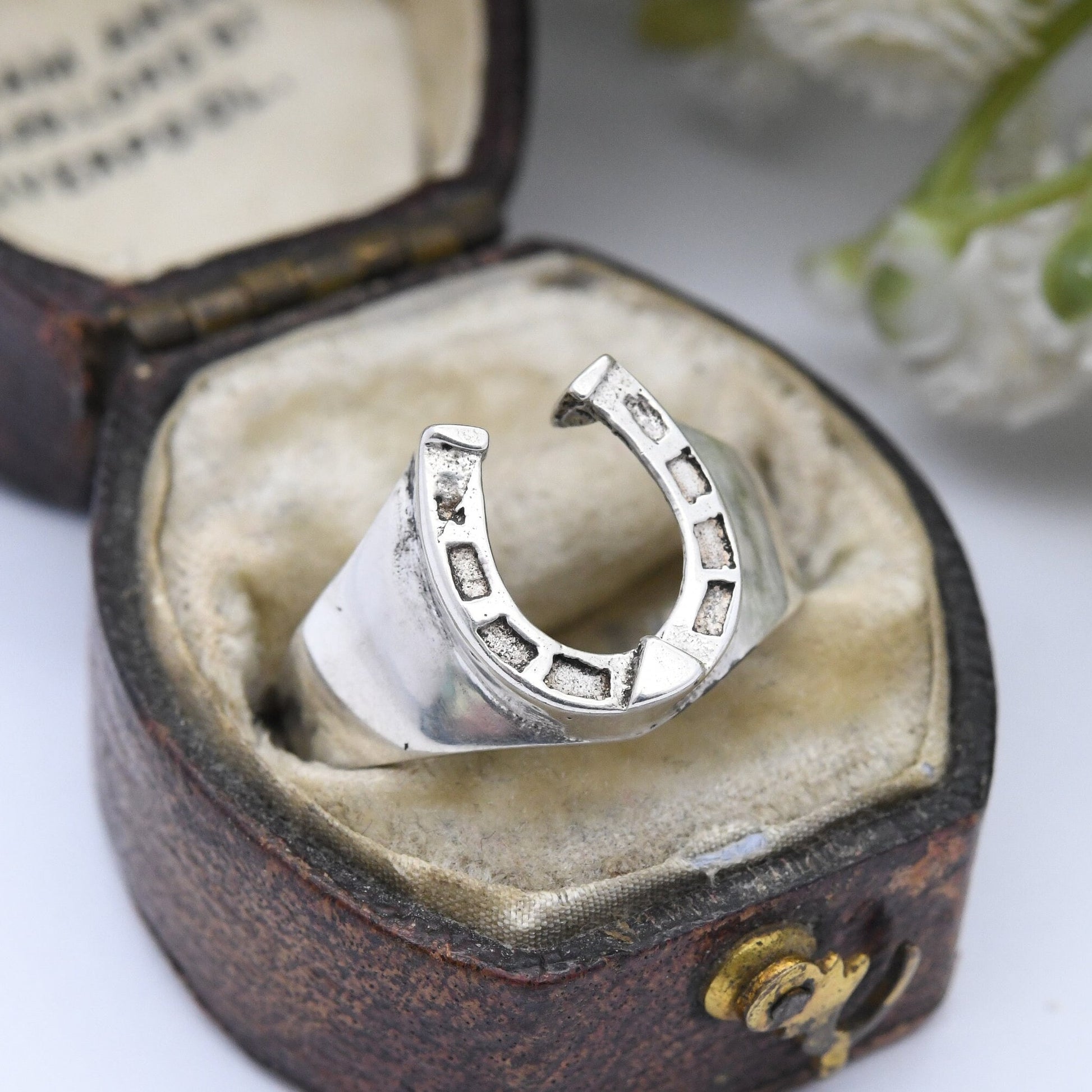 Vintage Sterling Silver Horseshoe Ring - Good Luck Jewellery | Horse Riding Gift | Mid-Century Modern | UK Size - M | US Size - 6 1/4