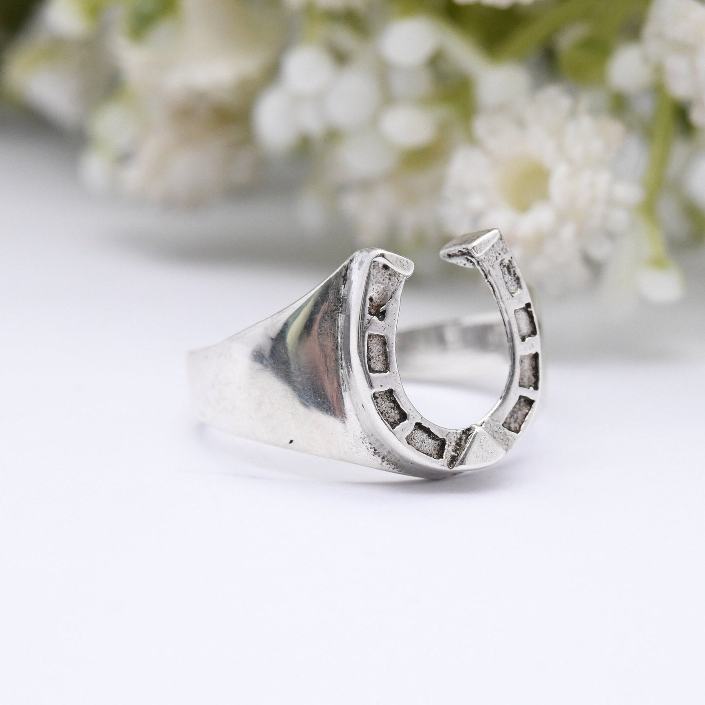 Vintage Sterling Silver Horseshoe Ring - Good Luck Jewellery | Horse Riding Gift | Mid-Century Modern | UK Size - M | US Size - 6 1/4