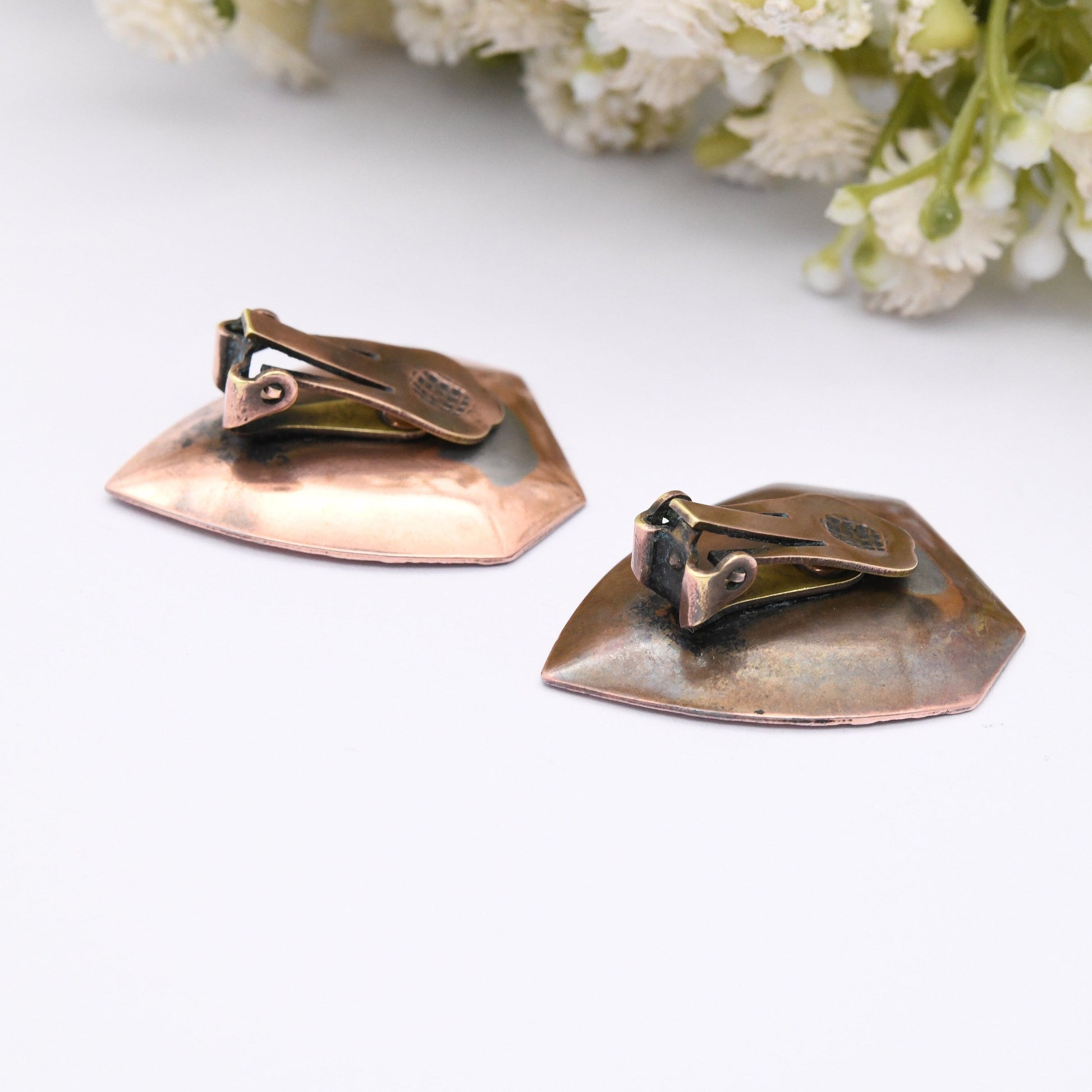 Vintage Mid-Century Copper Coin Shield Clip On Earrings - George VI Farthing Coin Jewellery | Dramatic Statement Modernist Clips