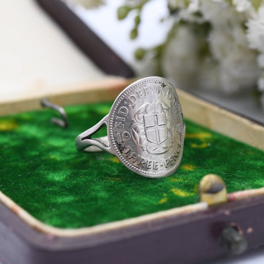 Vintage Silver George VI 1941 Signet Ring - English Royal Family Coin Jewellery | Pinkie Ring | UK Size - K | US Size - 5 1/4