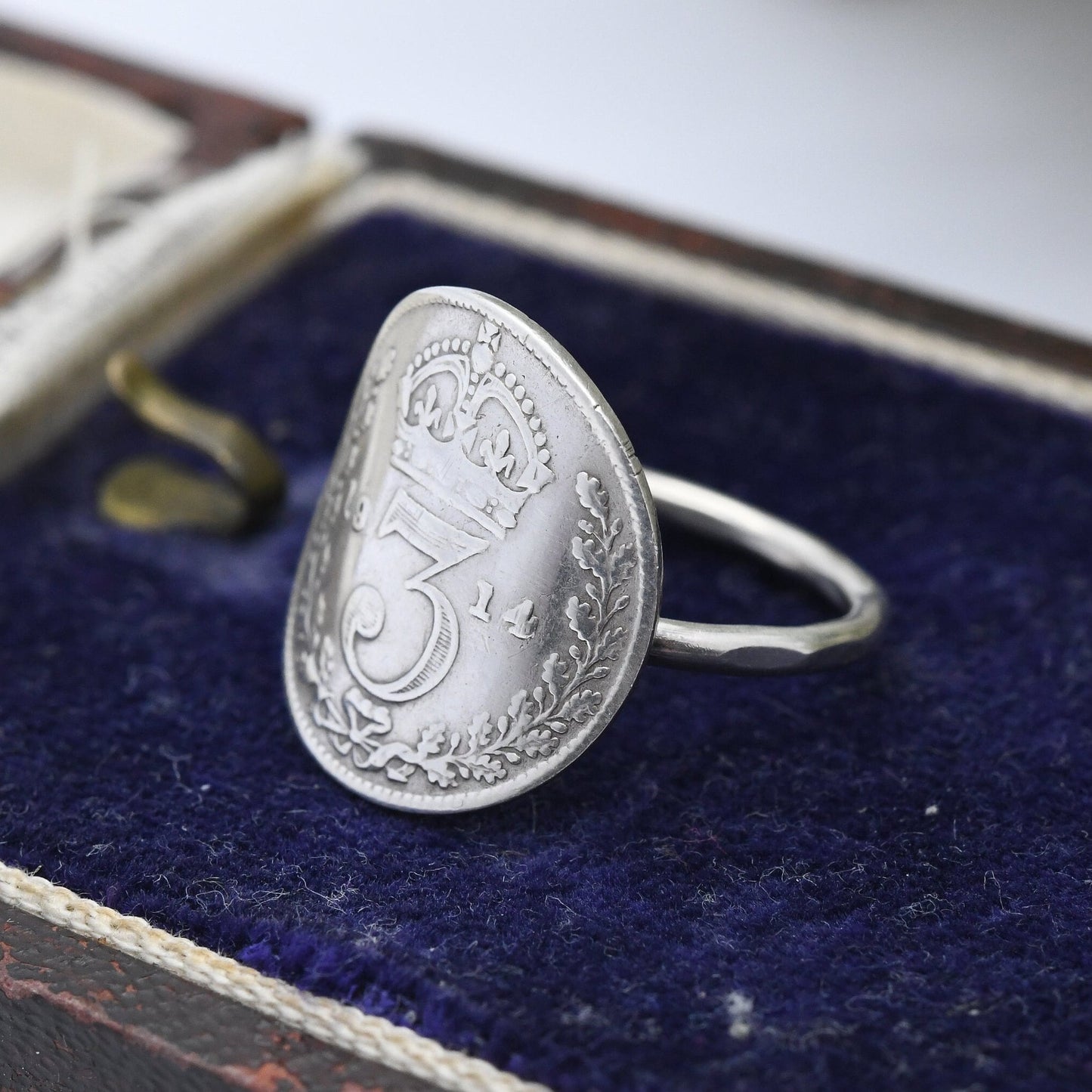 Antique Sterling Silver George V Threepence 1914 Coin Ring - English Royal Family Coin Jewellery | UK Size - G 1/2 | US Size - 3 1/2