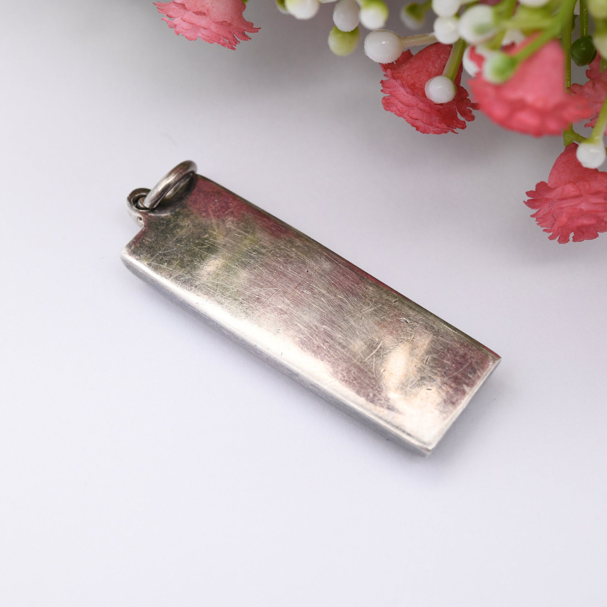 Vintage Sterling Silver Ingot Pendant 1977 with Queen Elizabeth II Silver Jubilee Stamp - Hallmarked Sheffield ER | Mid-Century Necklace