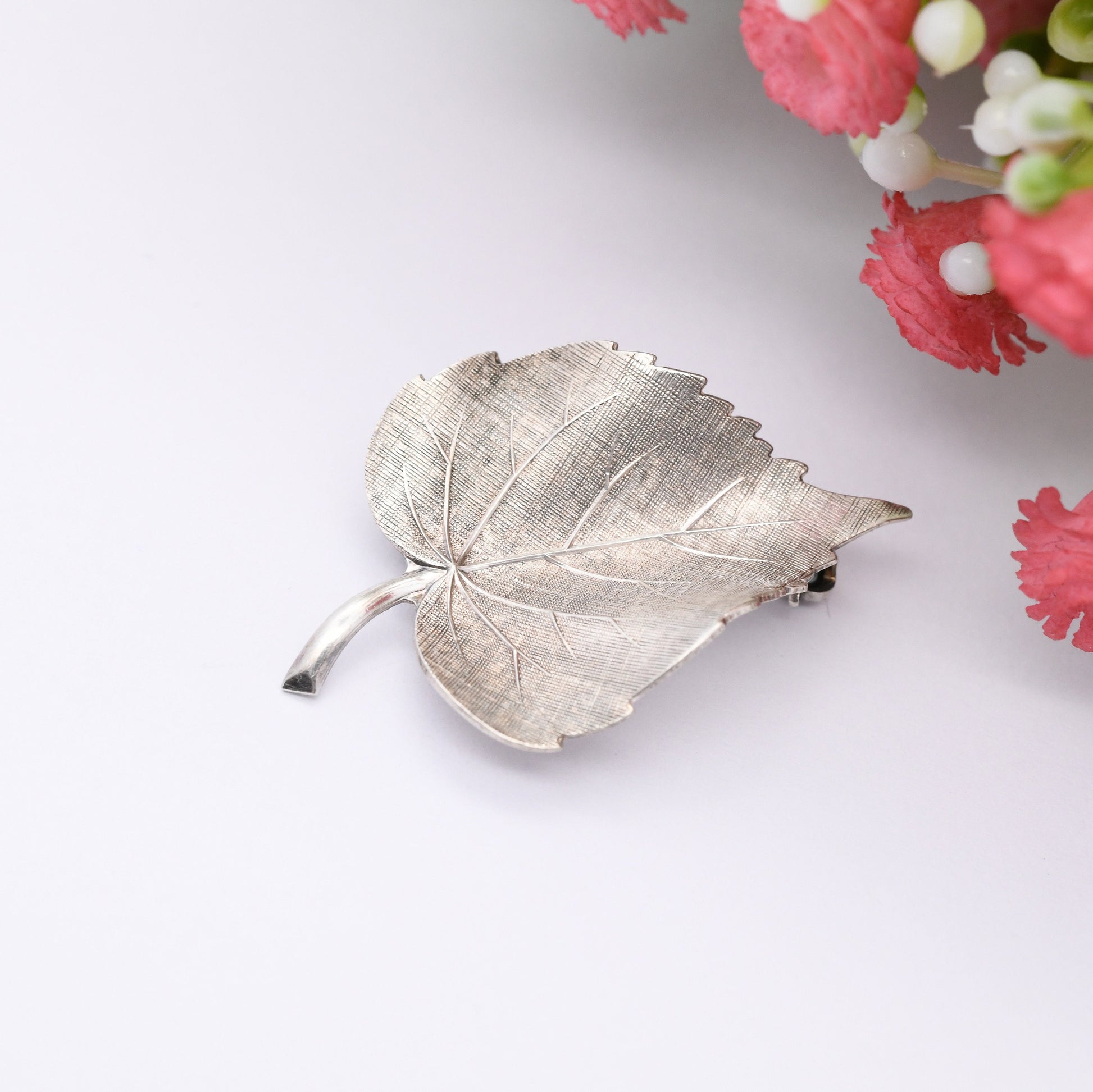 Vintage Kollmar and Jourdan Sterling Silver Leaf Brooch KJ - Mid-Century Designer Jewellery | Textured Modernist Leaf