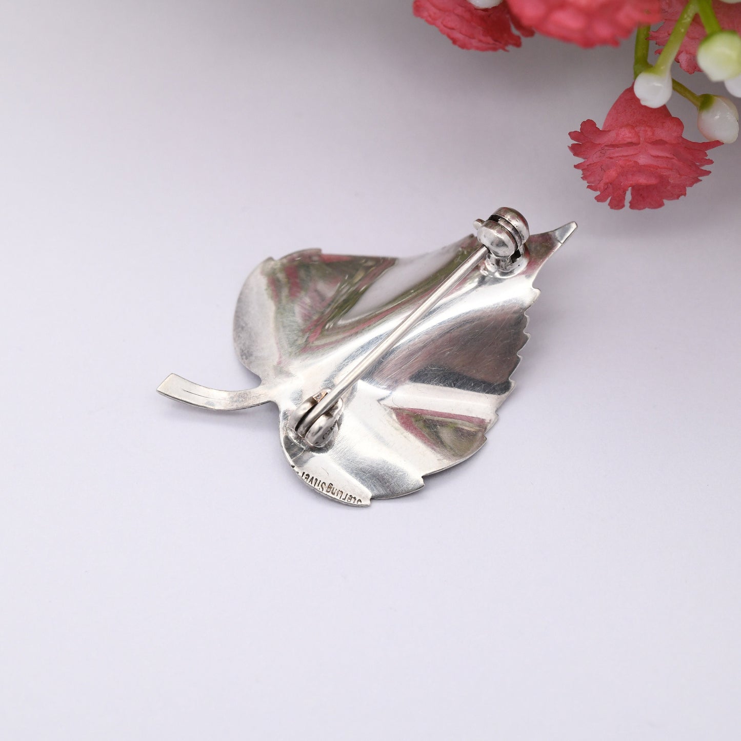 Vintage Kollmar and Jourdan Sterling Silver Leaf Brooch KJ - Mid-Century Designer Jewellery | Textured Modernist Leaf