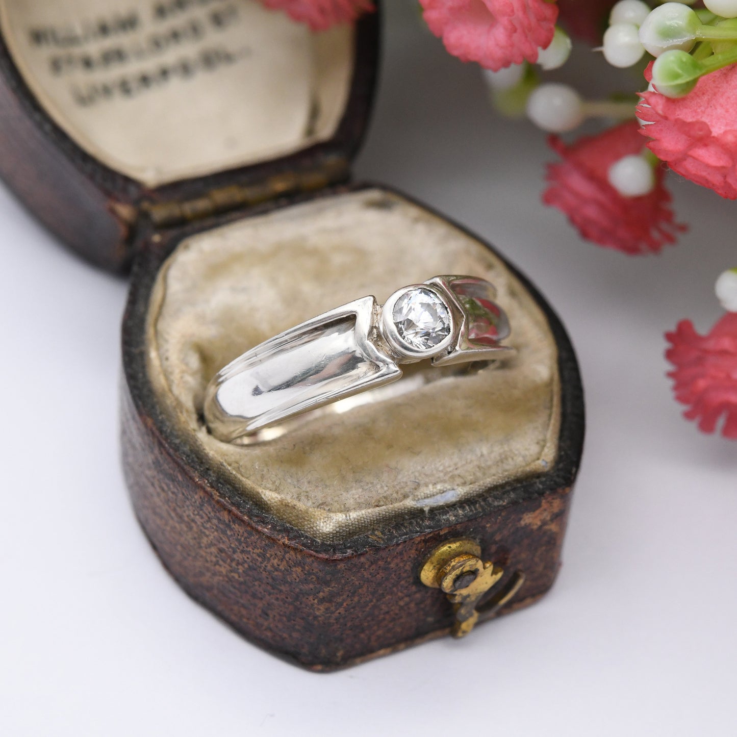 Vintage Sterling Silver Cubic Zirconia Solitaire Ring - Large White Stone CZ Statement | UK Size - R 1/2 | US Size - 8 3/4