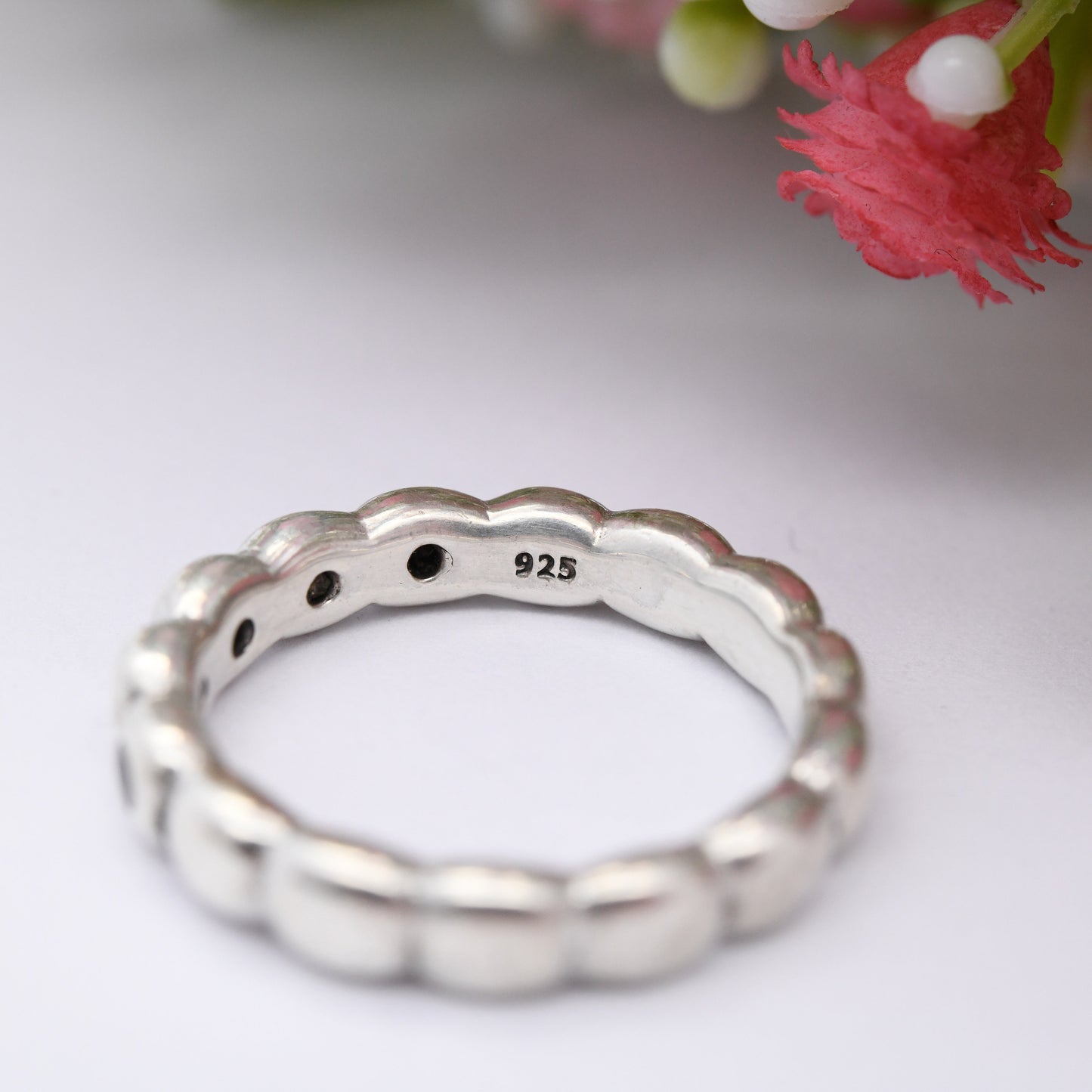 Pandora Sterling Silver Black Stone Half Eternity Ring with Bubble Band - Minimal Everyday Stacking Band | UK Size - O 1/2 | US Size - 7 1/2