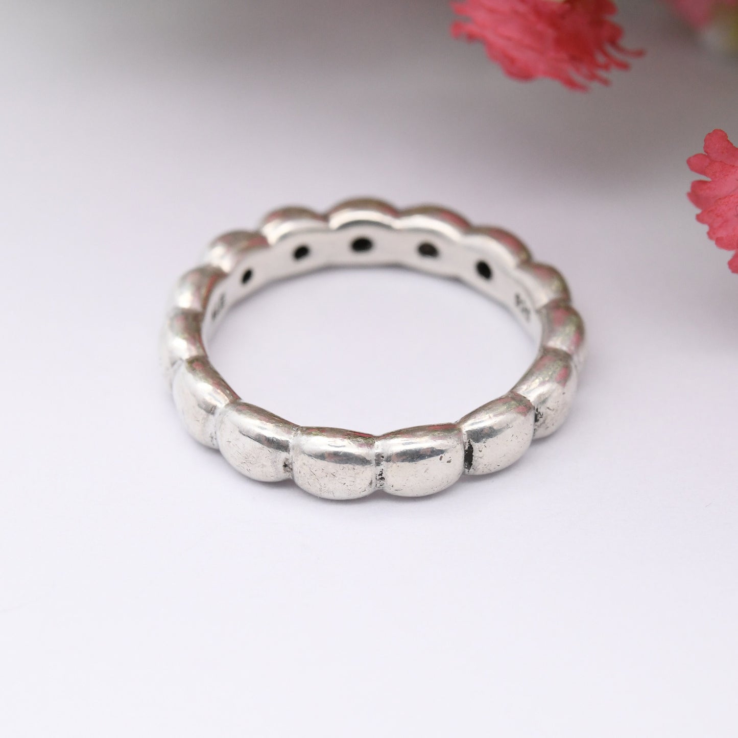 Pandora Sterling Silver Black Stone Half Eternity Ring with Bubble Band - Minimal Everyday Stacking Band | UK Size - O 1/2 | US Size - 7 1/2